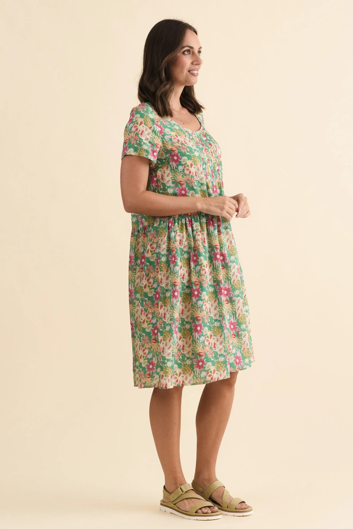 Hanoi Green Flower Cotton Blend Dress - Image 3