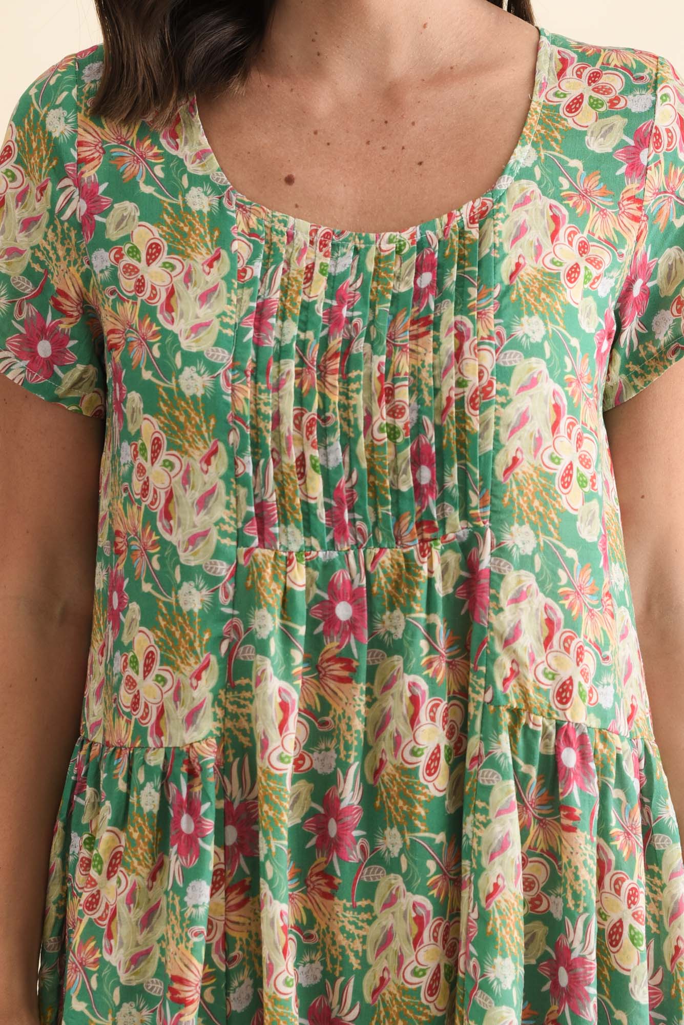 Hanoi Green Flower Cotton Blend Dress - Image 5