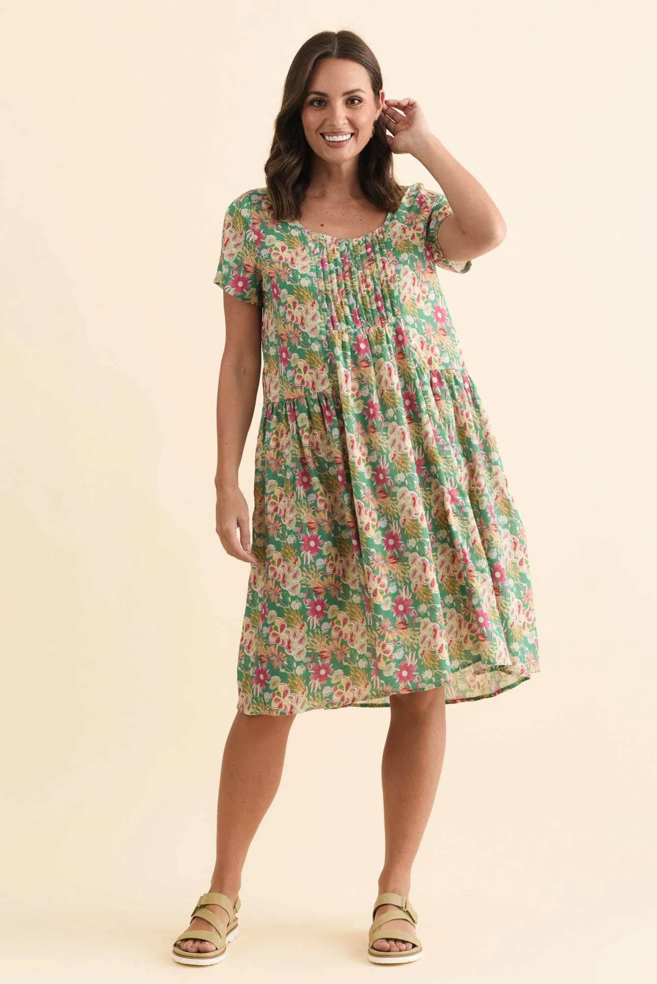 Hanoi Green Flower Cotton Blend Dress - Image 6