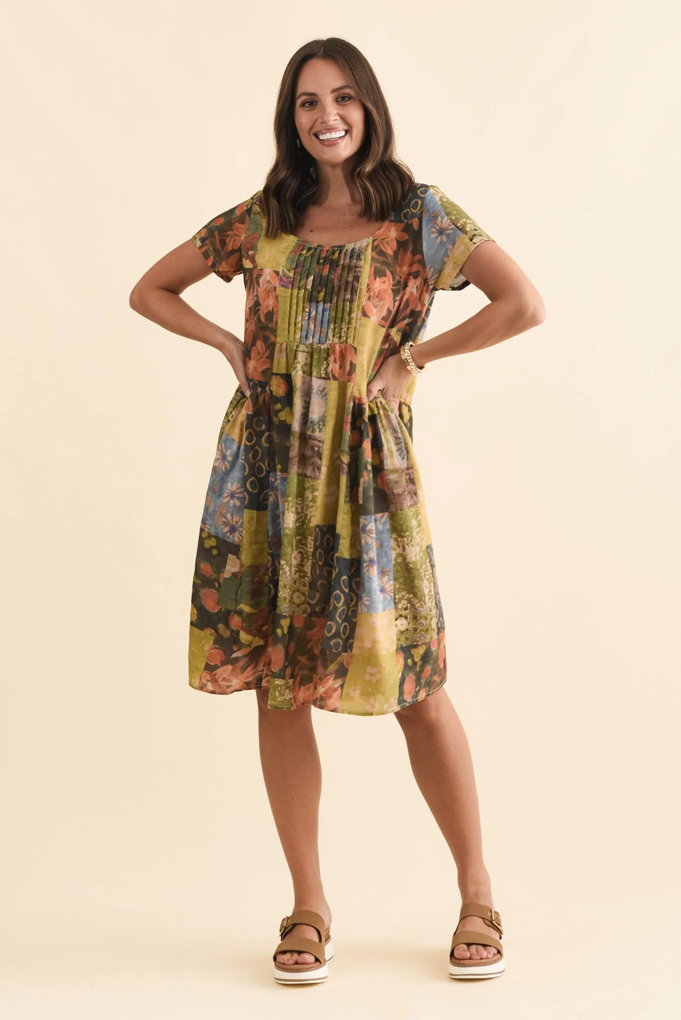 Hanoi Green Mosaic Cotton Blend Dress - Image 6
