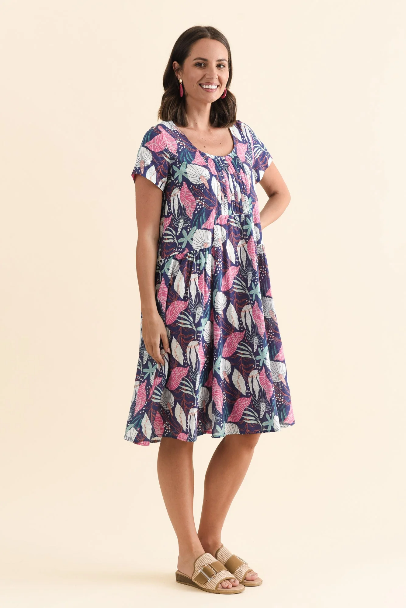 Hanoi Navy Botanical Cotton Blend Dress - Image 3