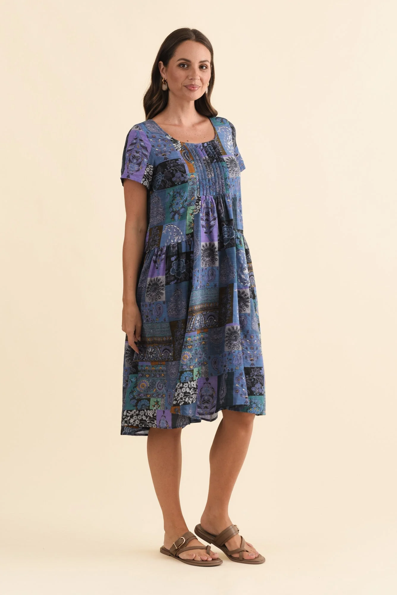 Hanoi Navy Mosaic Cotton Blend Dress - Image 3