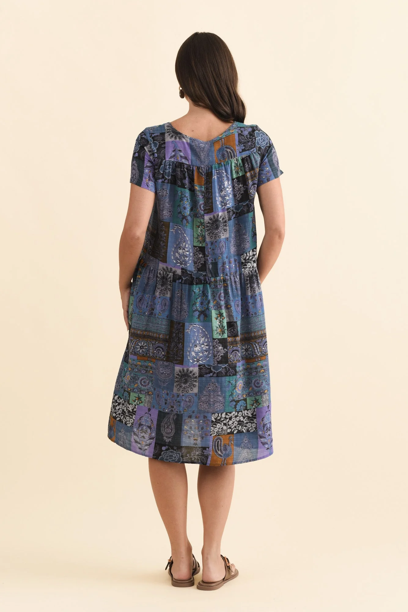 Hanoi Navy Mosaic Cotton Blend Dress - Image 4