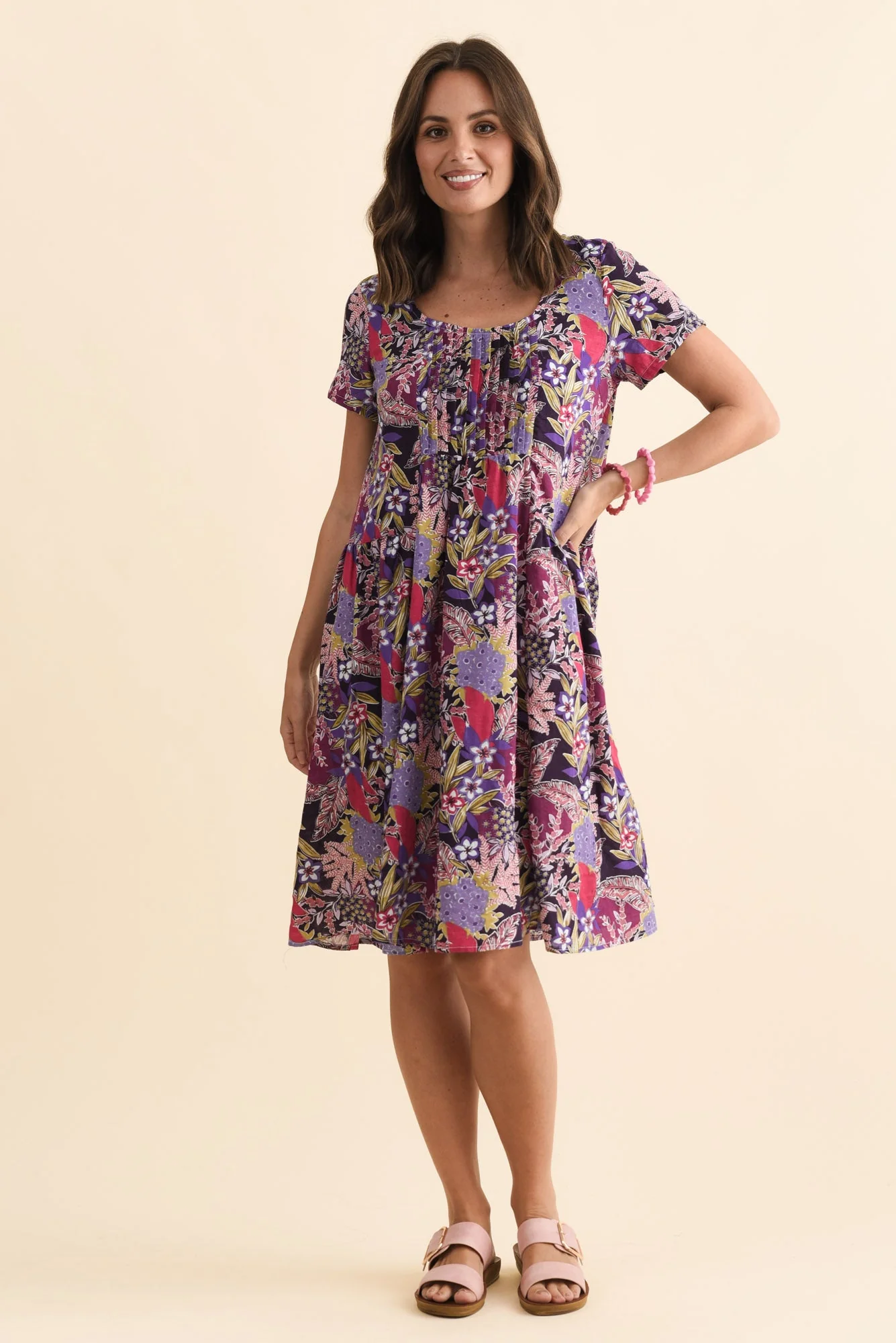 Hanoi Purple Garden Cotton Blend Dress - Image 2