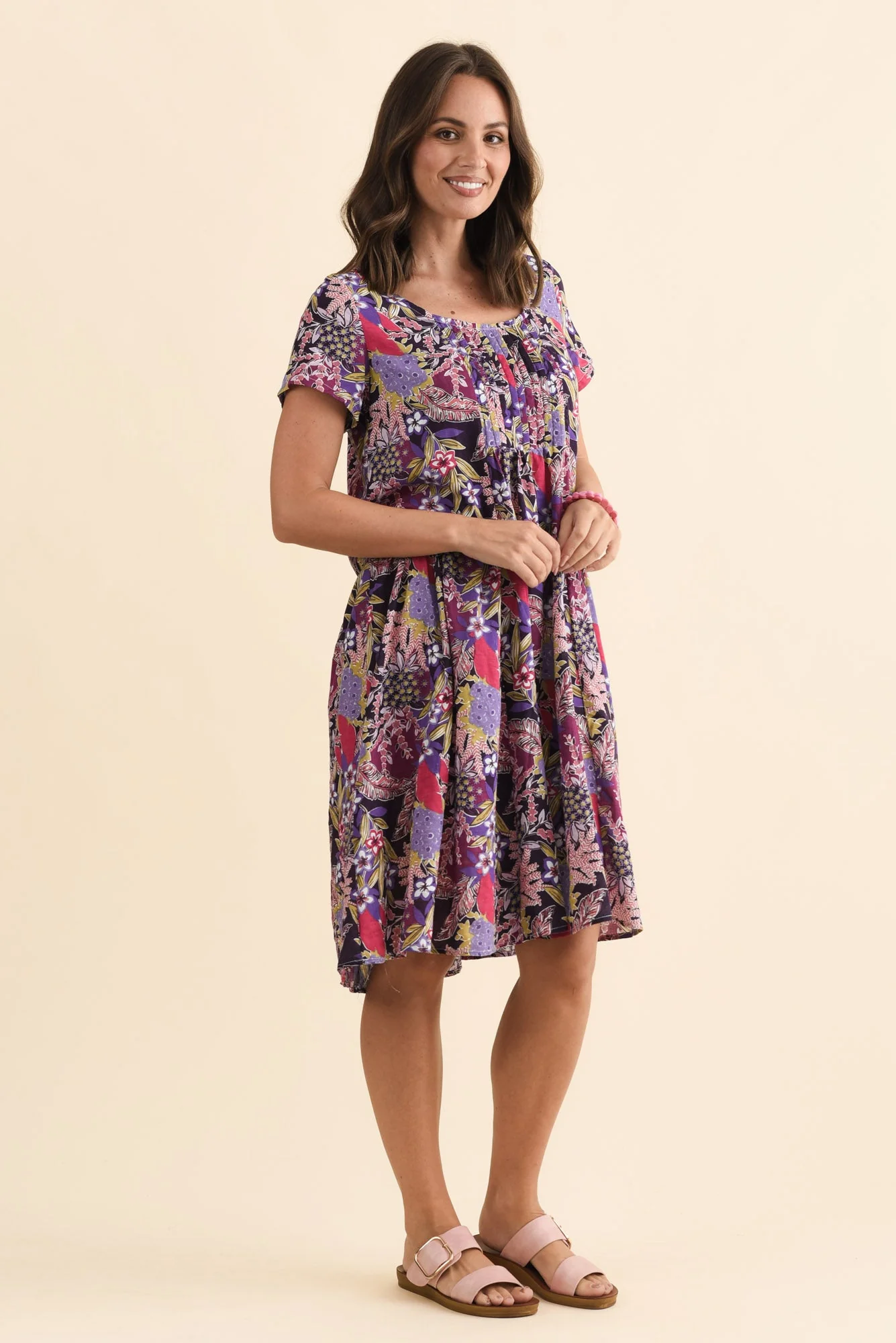 Hanoi Purple Garden Cotton Blend Dress - Image 3