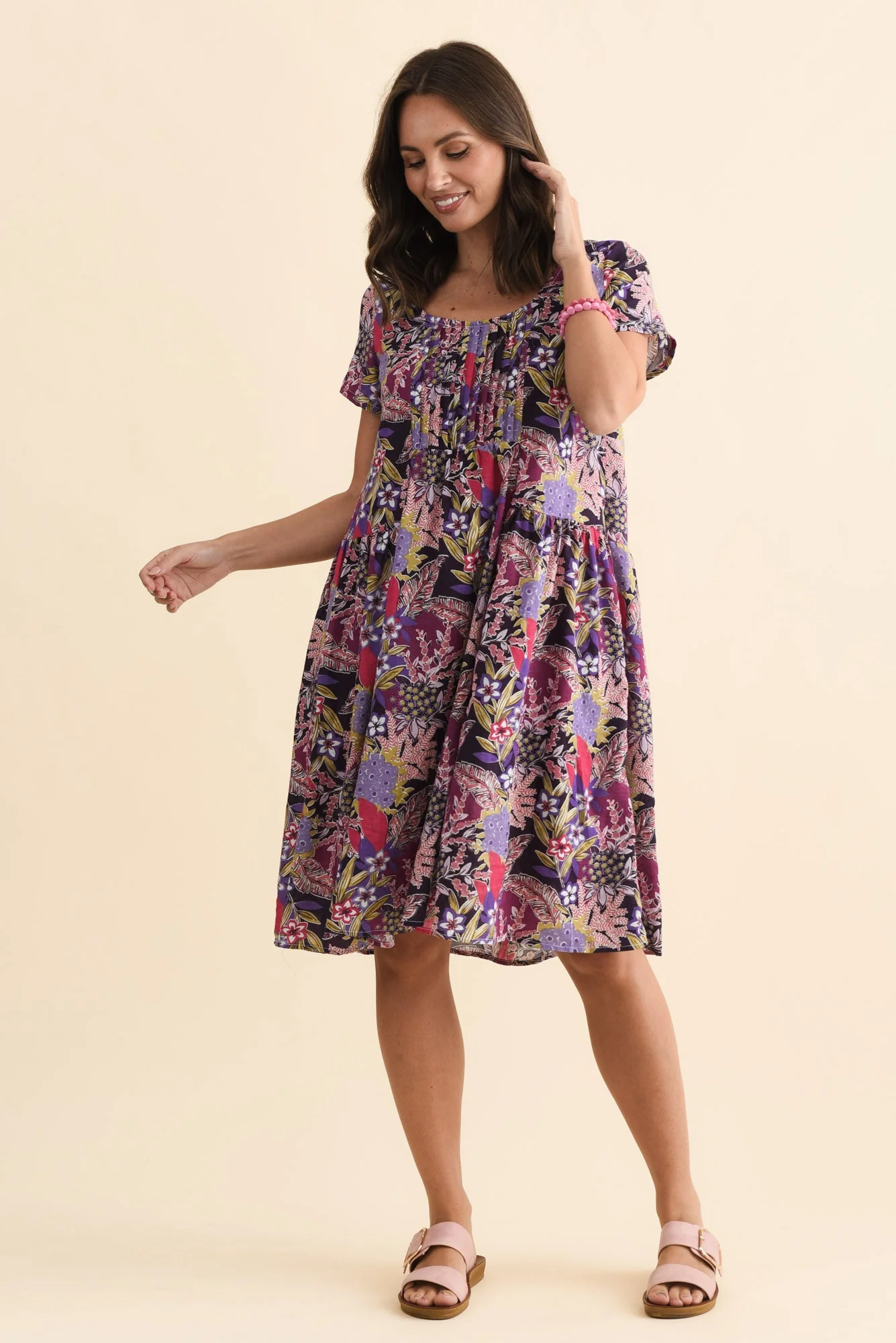 Hanoi Purple Garden Cotton Blend Dress - Image 6