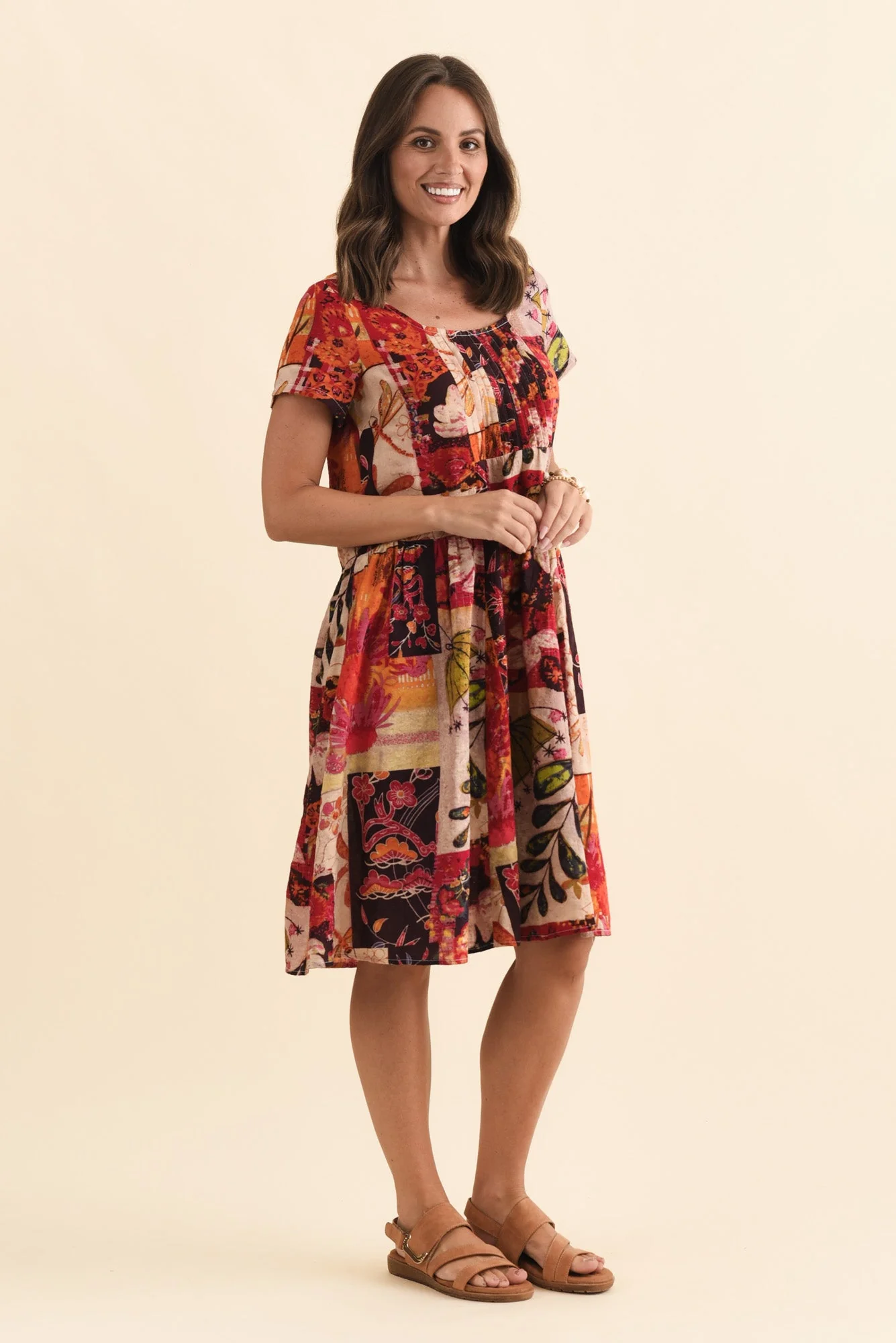 Hanoi Red Mosaic Cotton Blend Dress - Image 3