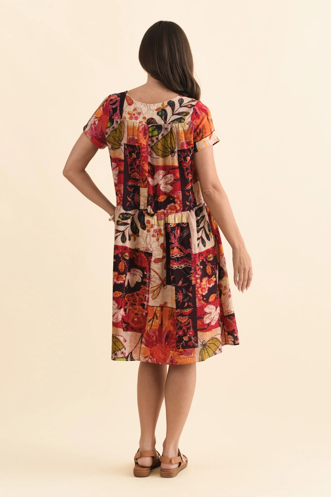 Hanoi Red Mosaic Cotton Blend Dress - Image 4