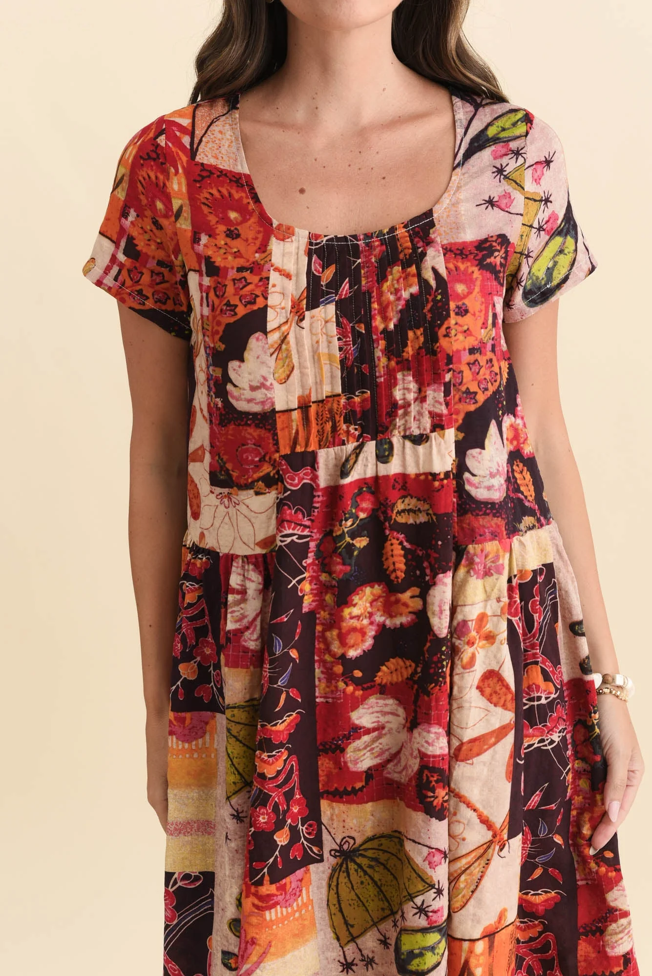 Hanoi Red Mosaic Cotton Blend Dress - Image 5