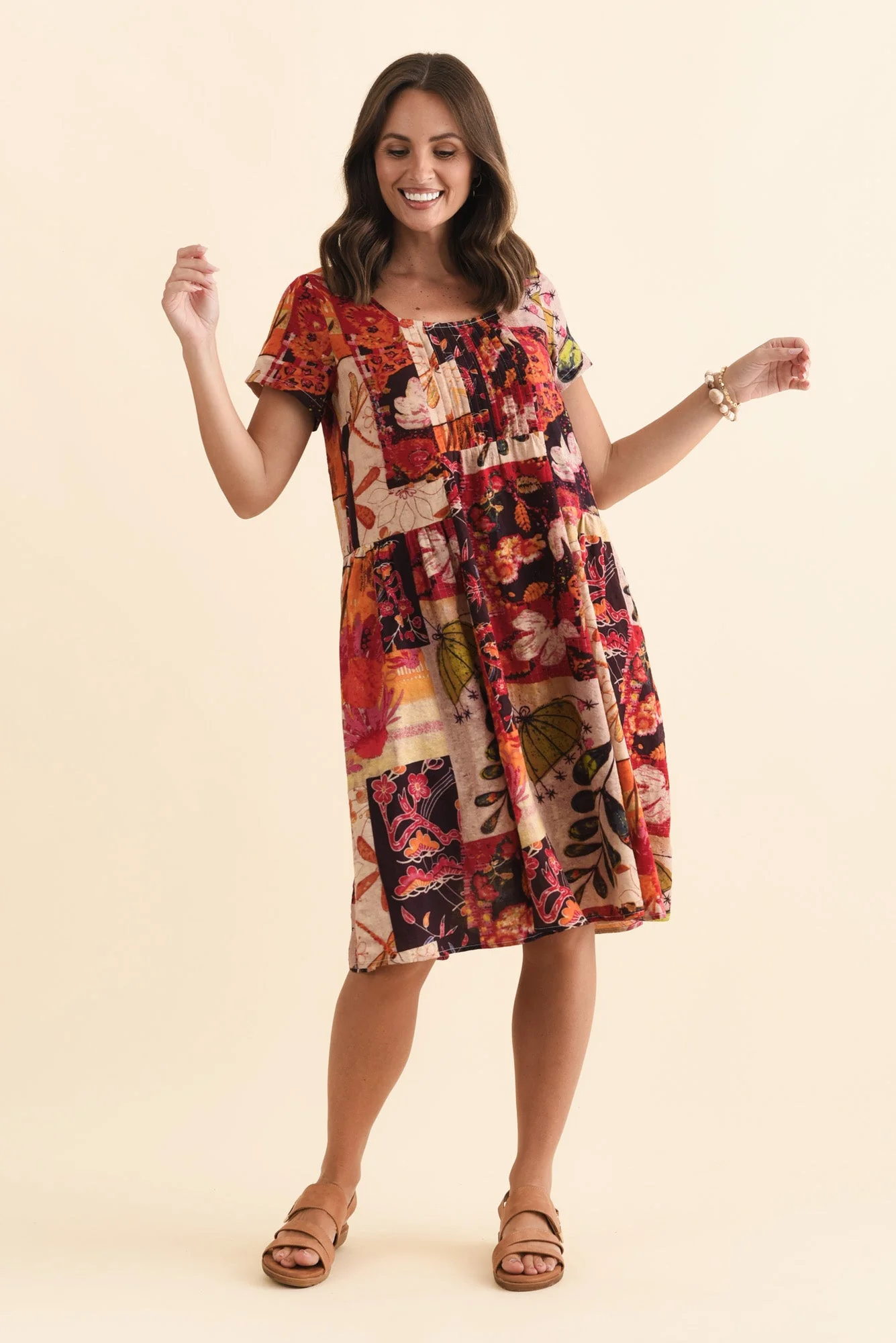 Hanoi Red Mosaic Cotton Blend Dress - Image 6