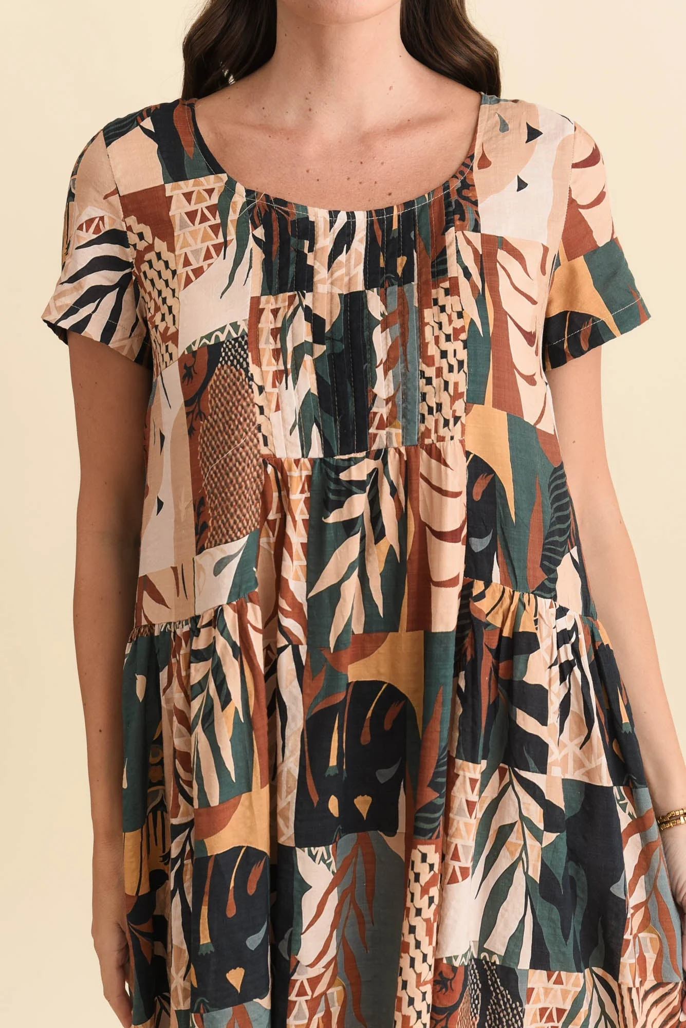 Hanoi Tan Mosaic Cotton Blend Dress - Image 5
