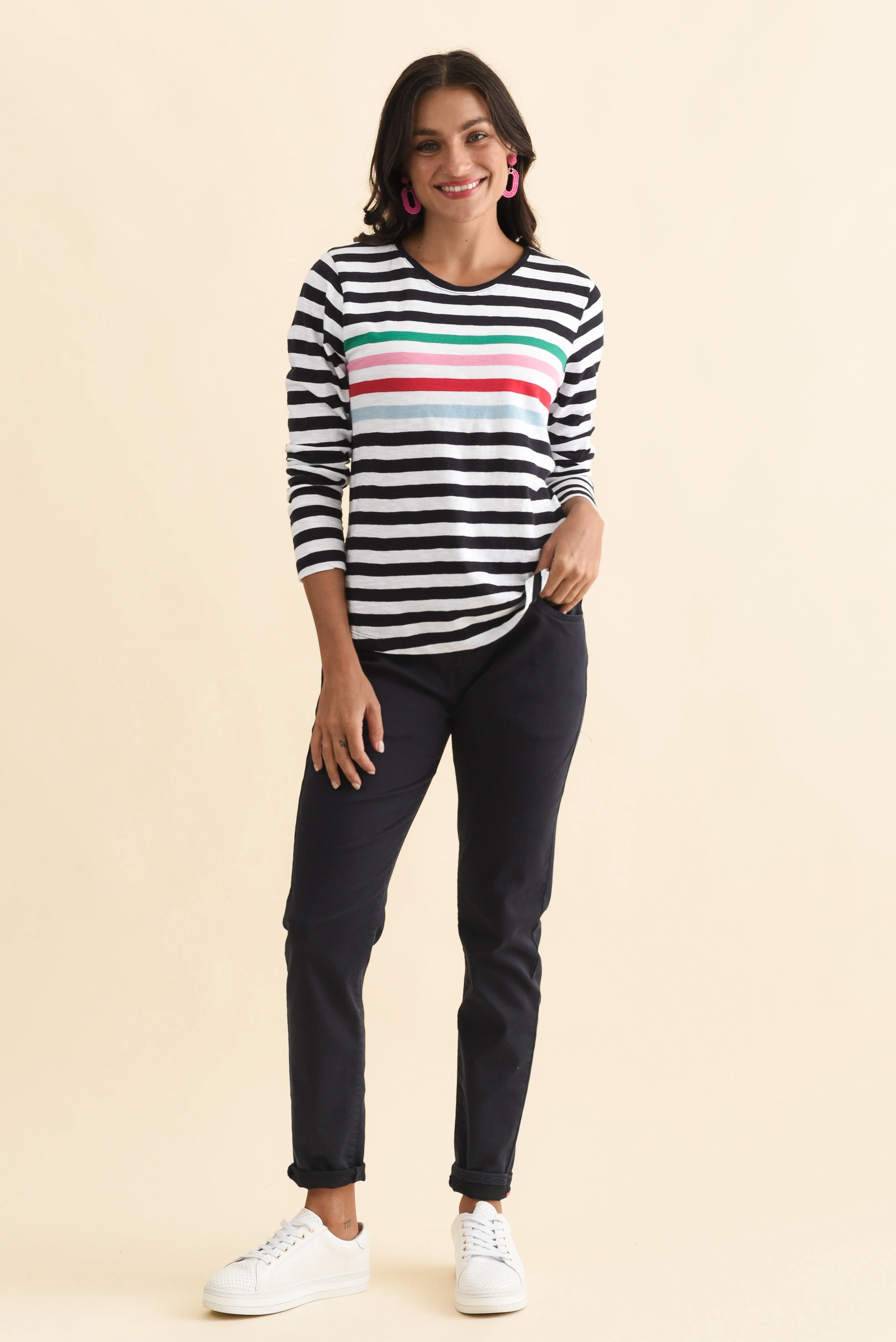 Harmony Navy Stripe Cotton Long Sleeve Tee - Image 6