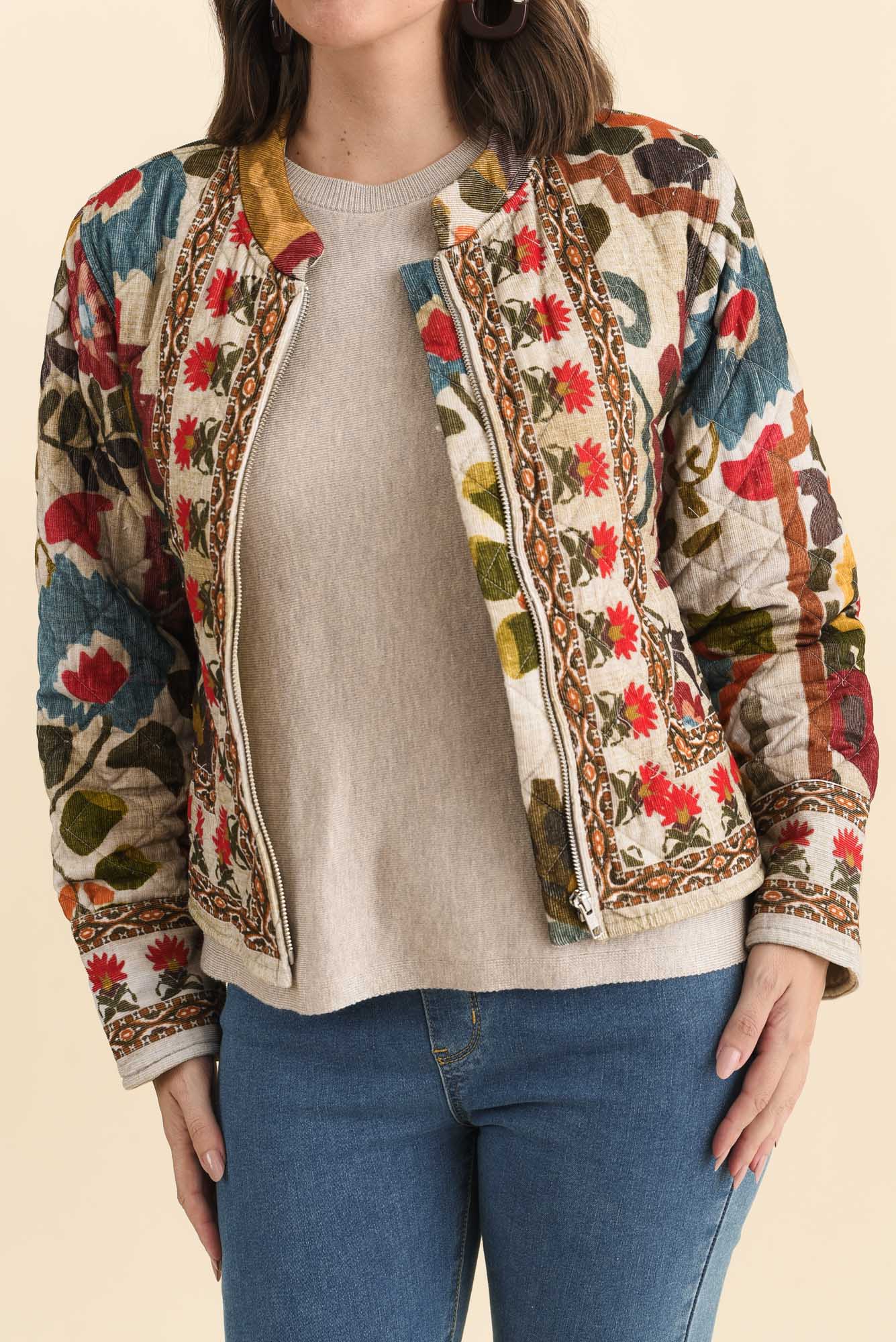 Harmony Taupe Abstract Quilted Cotton Jacket - Image 5