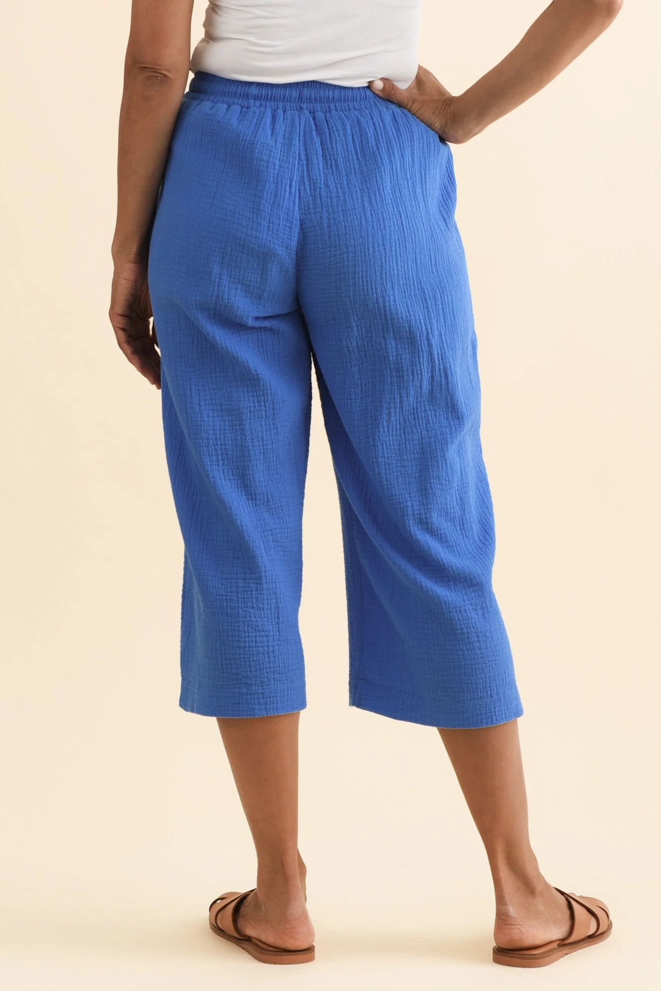 Harvey Cobalt Cotton Cheesecloth Cropped Pants - Image 5