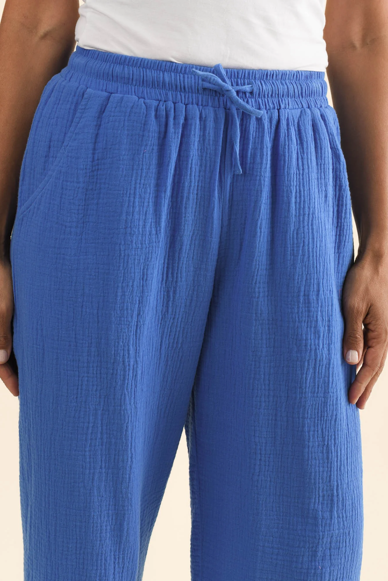 Harvey Cobalt Cotton Cheesecloth Cropped Pants - Image 6