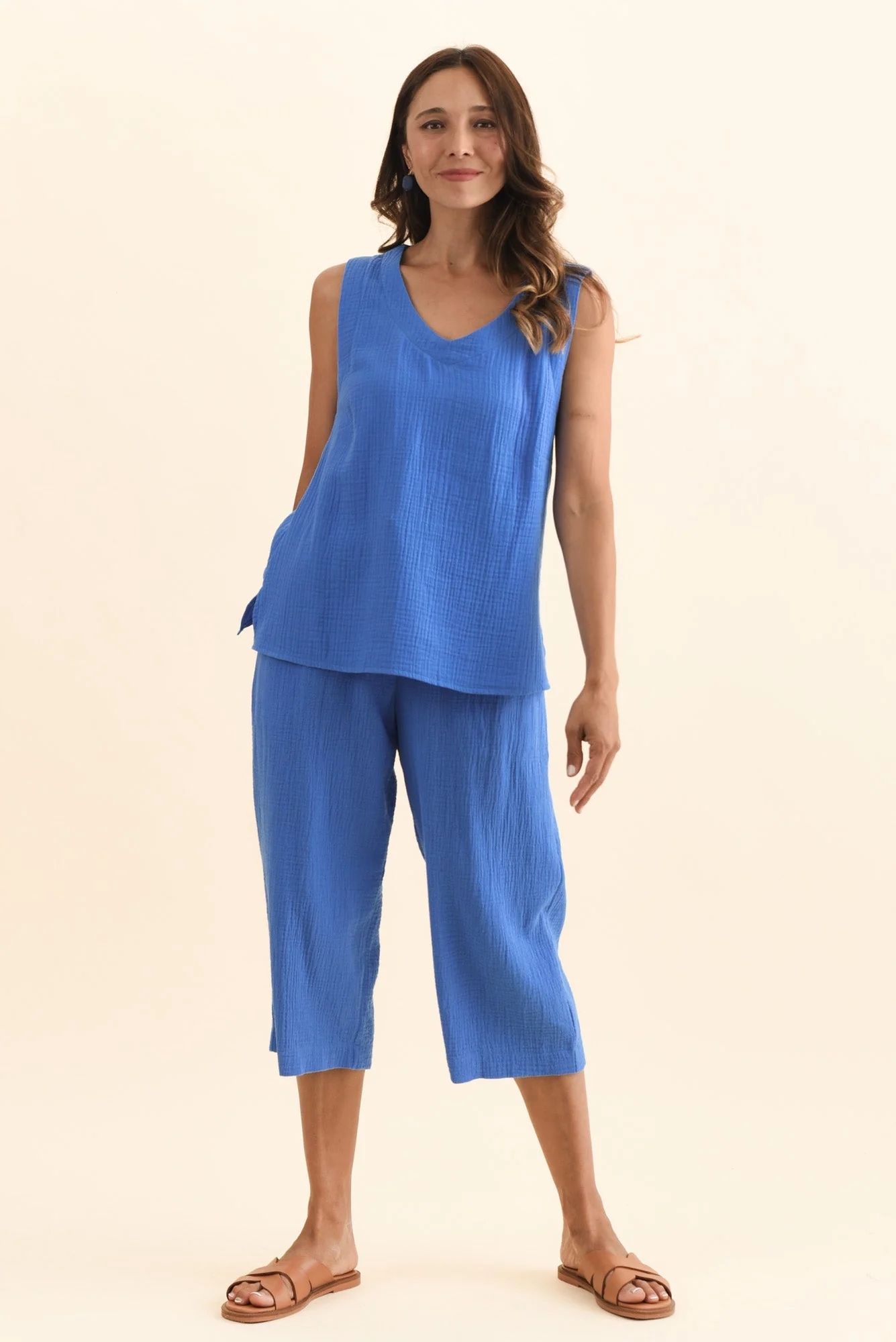 Harvey Cobalt Cotton Cheesecloth Cropped Pants - Image 7