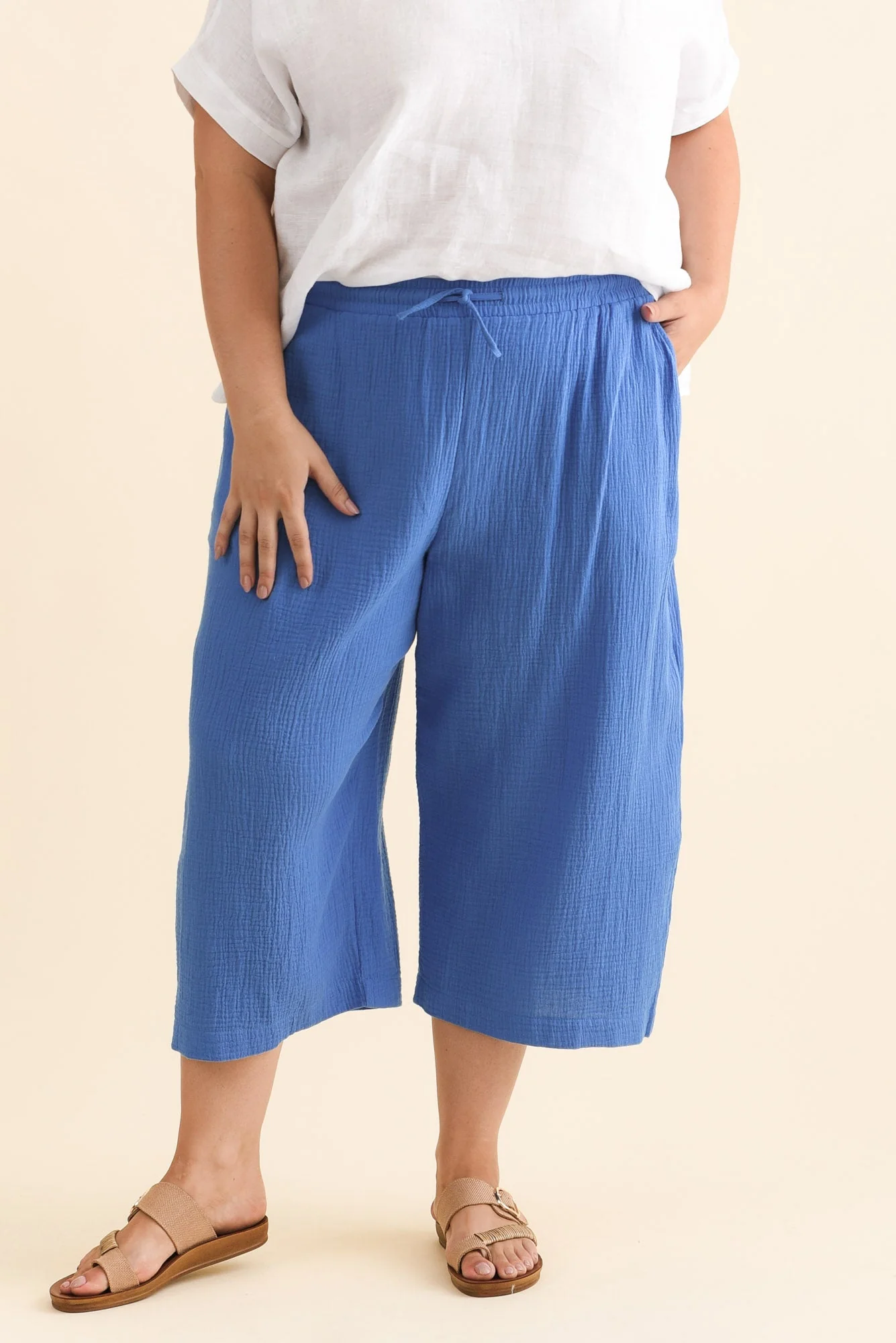 Harvey Cobalt Cotton Cheesecloth Cropped Pants - Image 8