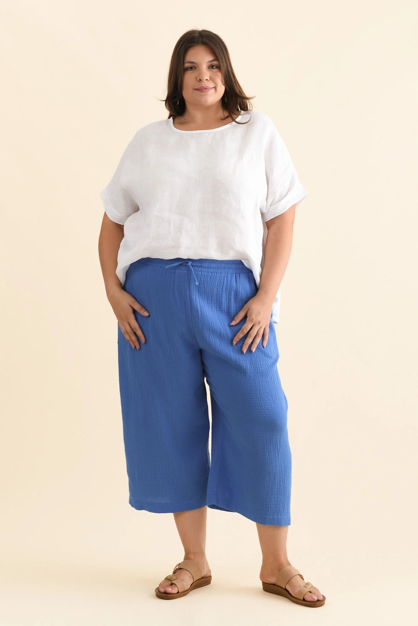 Harvey Cobalt Cotton Cheesecloth Cropped Pants - Image 9