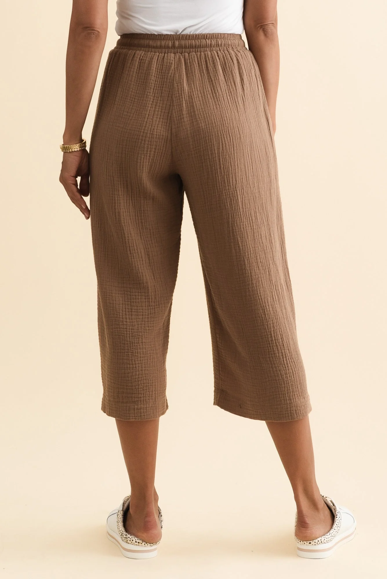 Harvey Mocha Cotton Cheesecloth Cropped Pants - Image 5