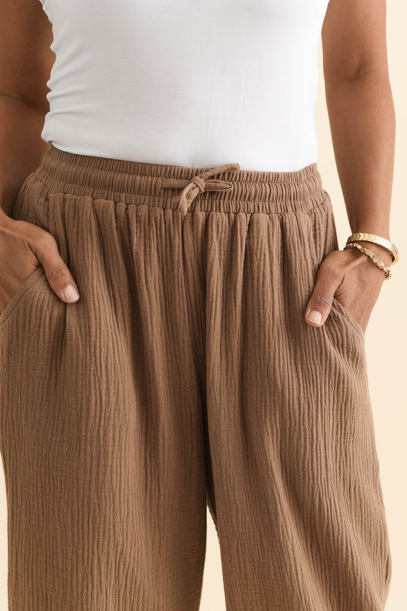 Harvey Mocha Cotton Cheesecloth Cropped Pants - Image 6