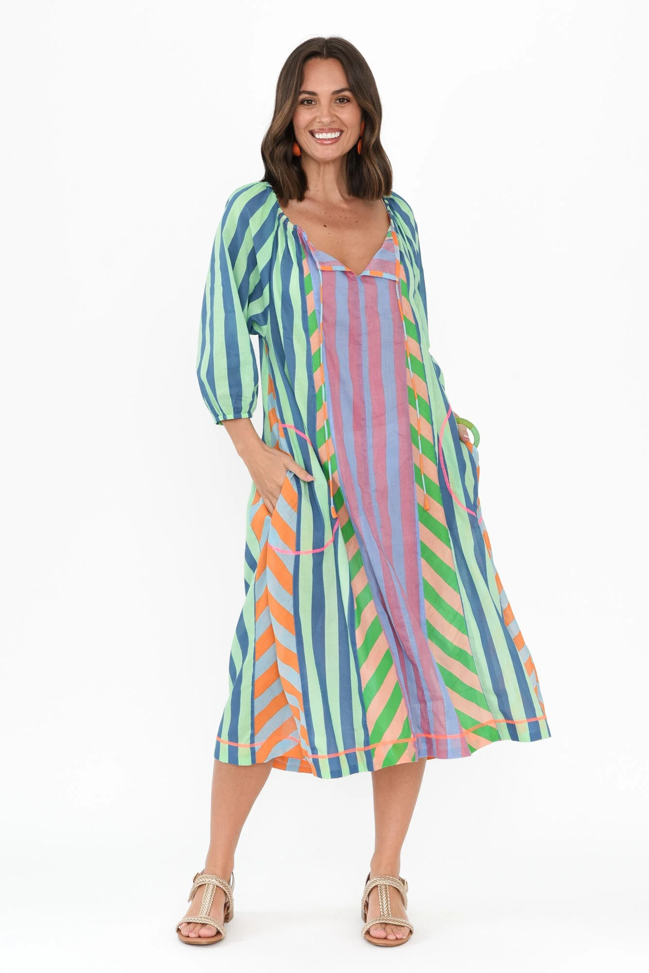Hattie Blue Stripe Cotton Pocket Dress - Image 2