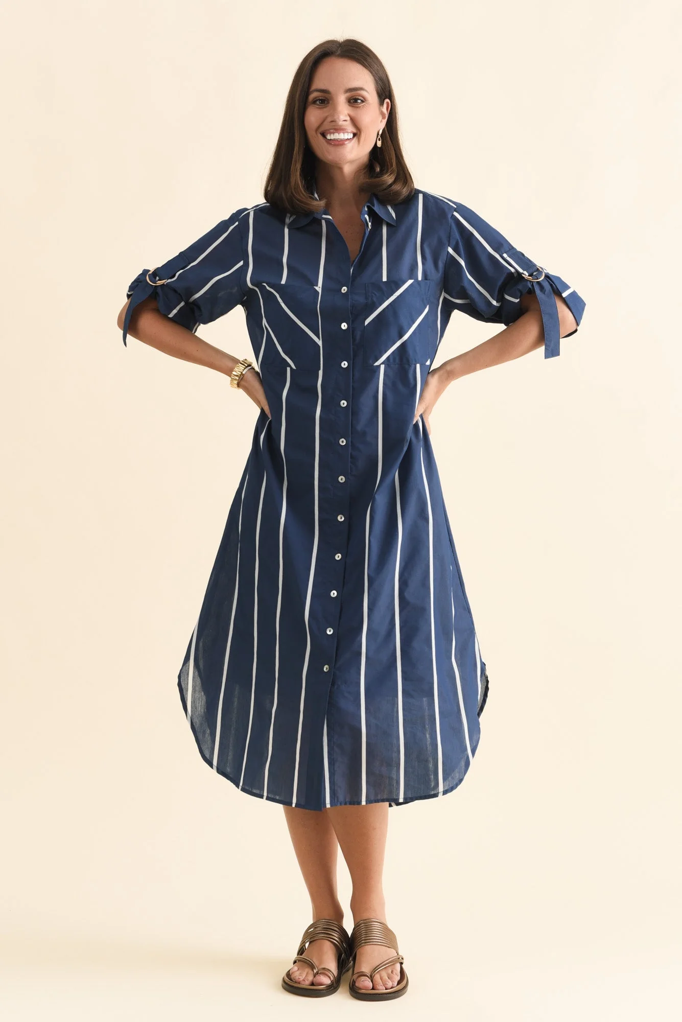 Hayman Navy Stripe Shirt Dress - Image 2