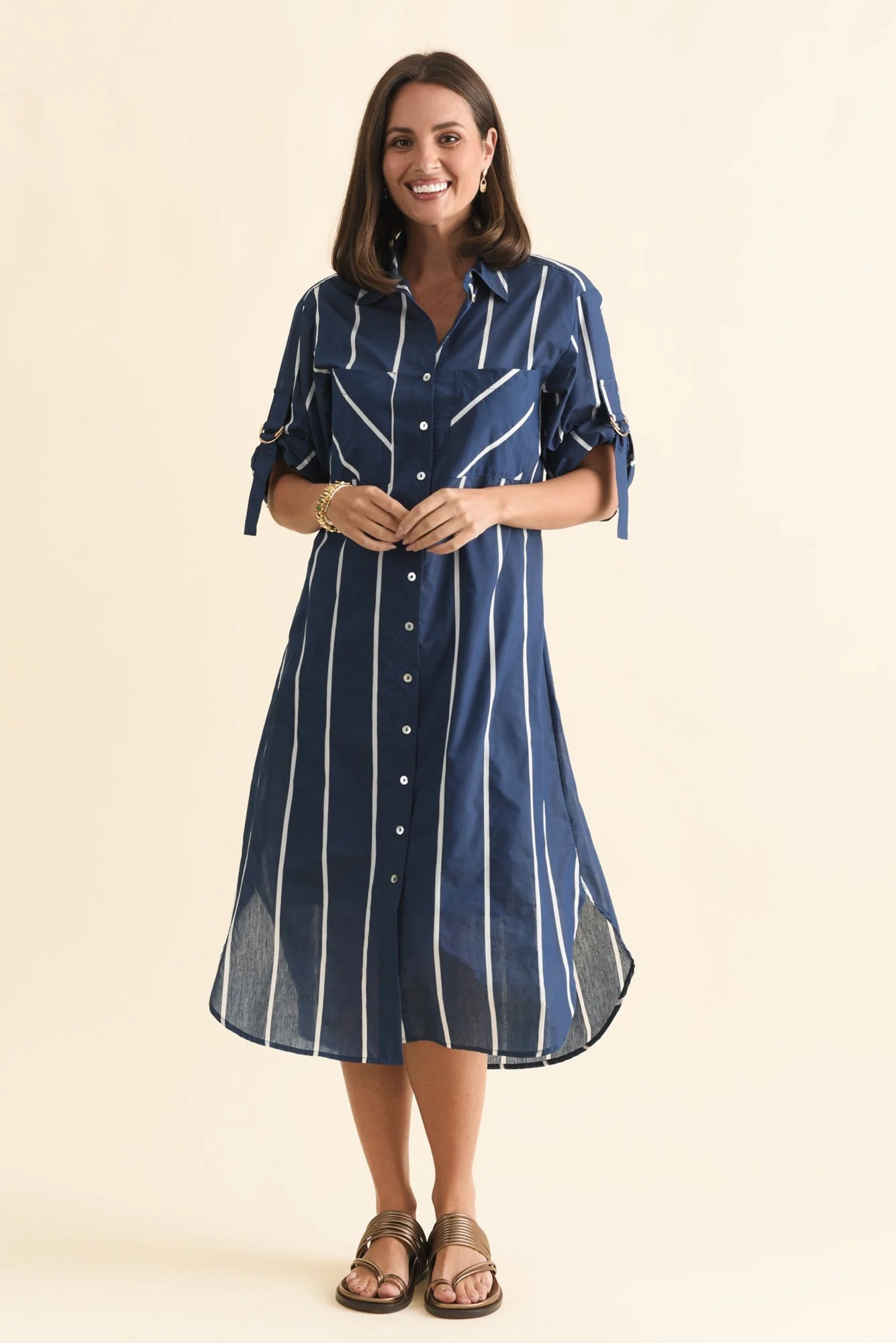 Hayman Navy Stripe Shirt Dress - Image 6