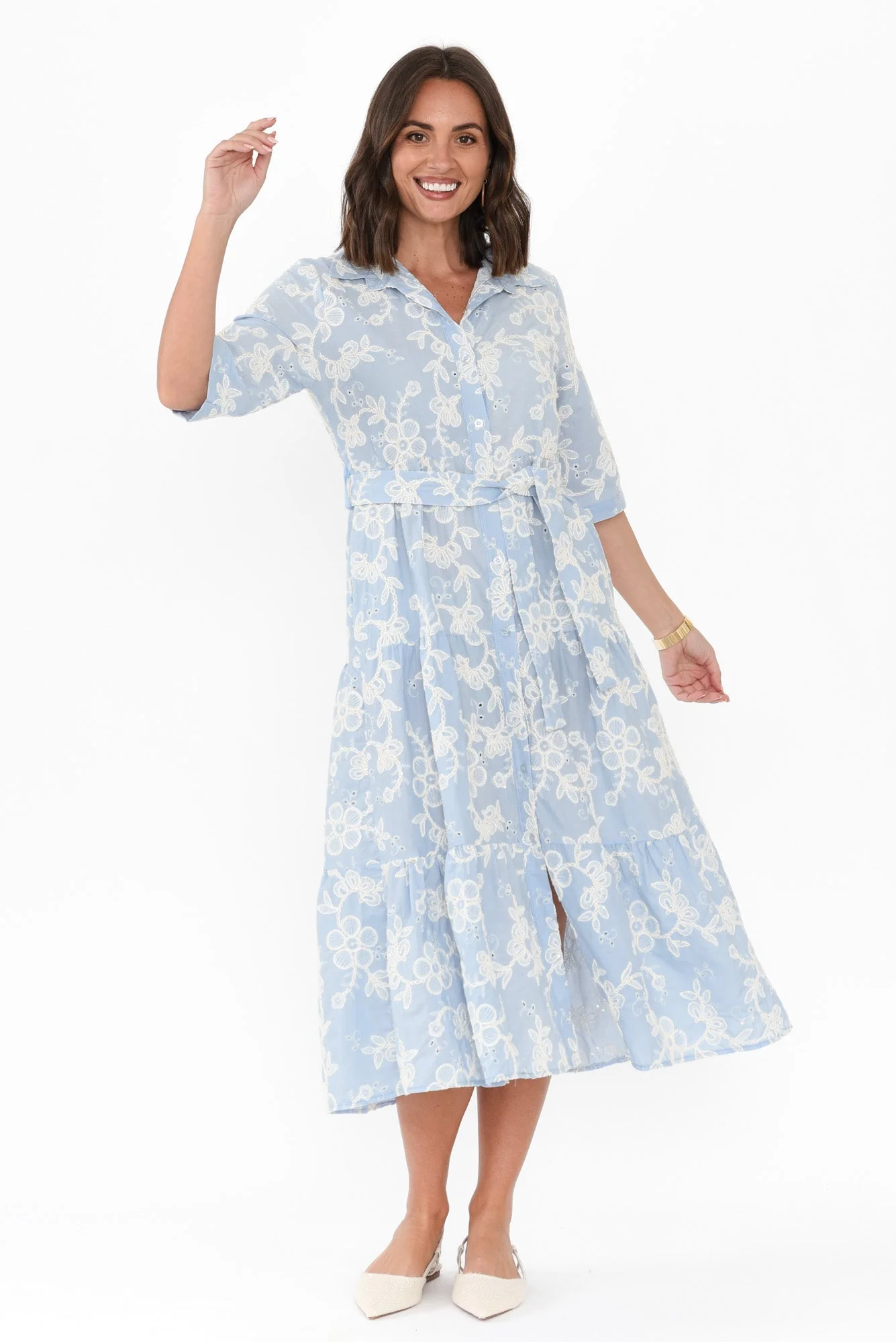 Heidi Blue Floral Embroidered Cotton Dress - Image 2