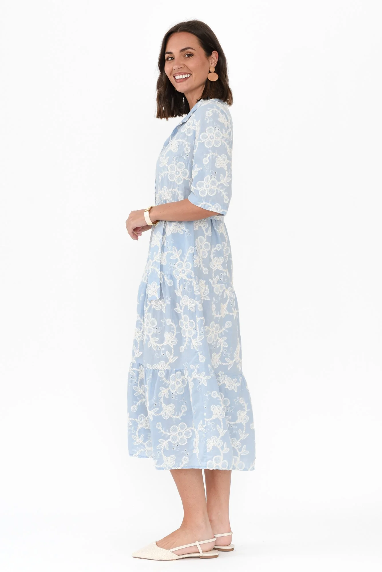 Heidi Blue Floral Embroidered Cotton Dress - Image 4