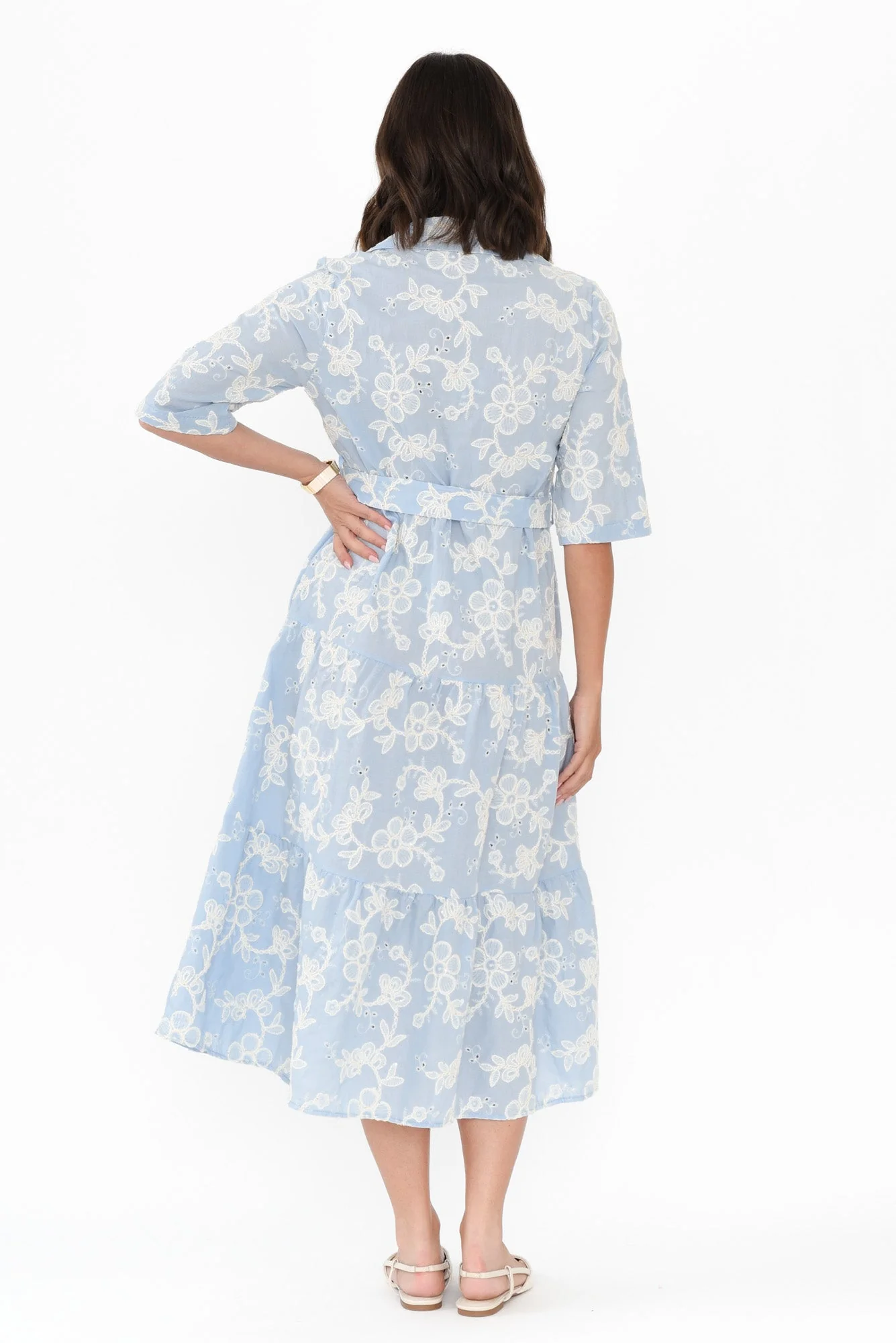 Heidi Blue Floral Embroidered Cotton Dress - Image 5