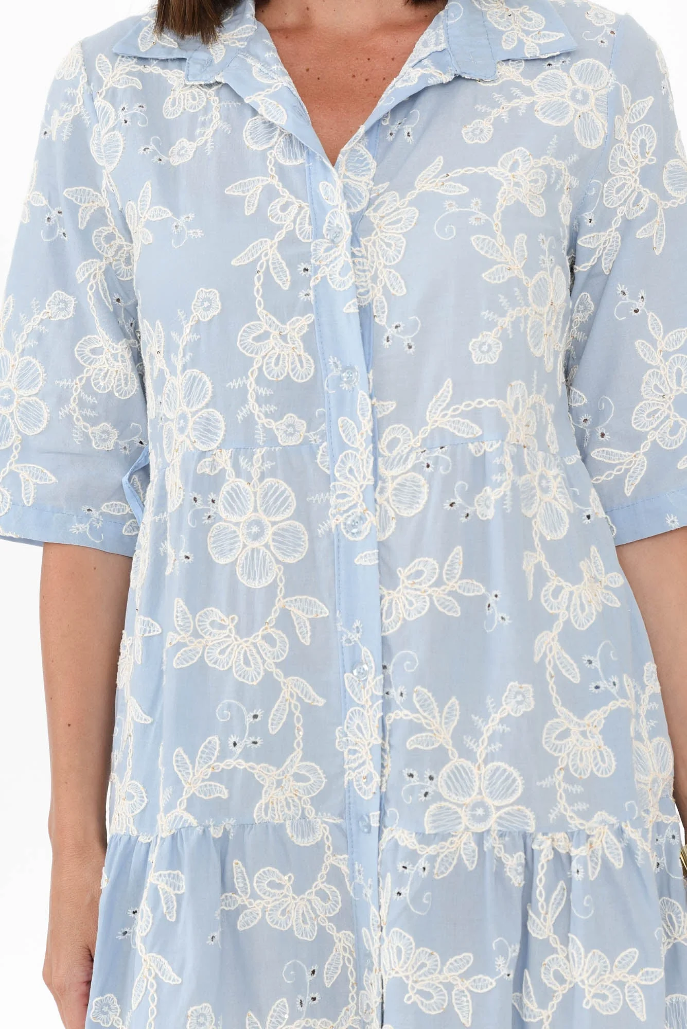 Heidi Blue Floral Embroidered Cotton Dress - Image 6