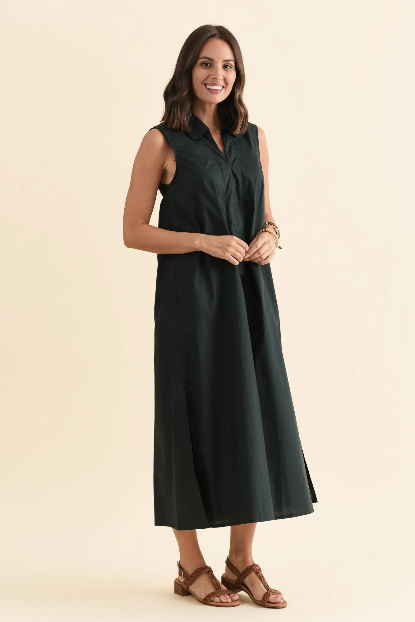 Helena Charcoal Cotton Sleeveless Dress - Image 3