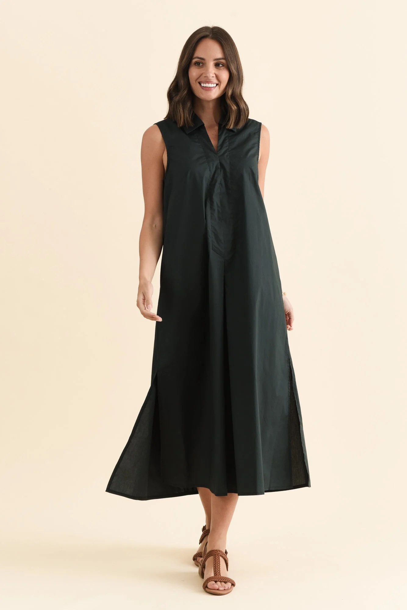 Helena Charcoal Cotton Sleeveless Dress - Image 6