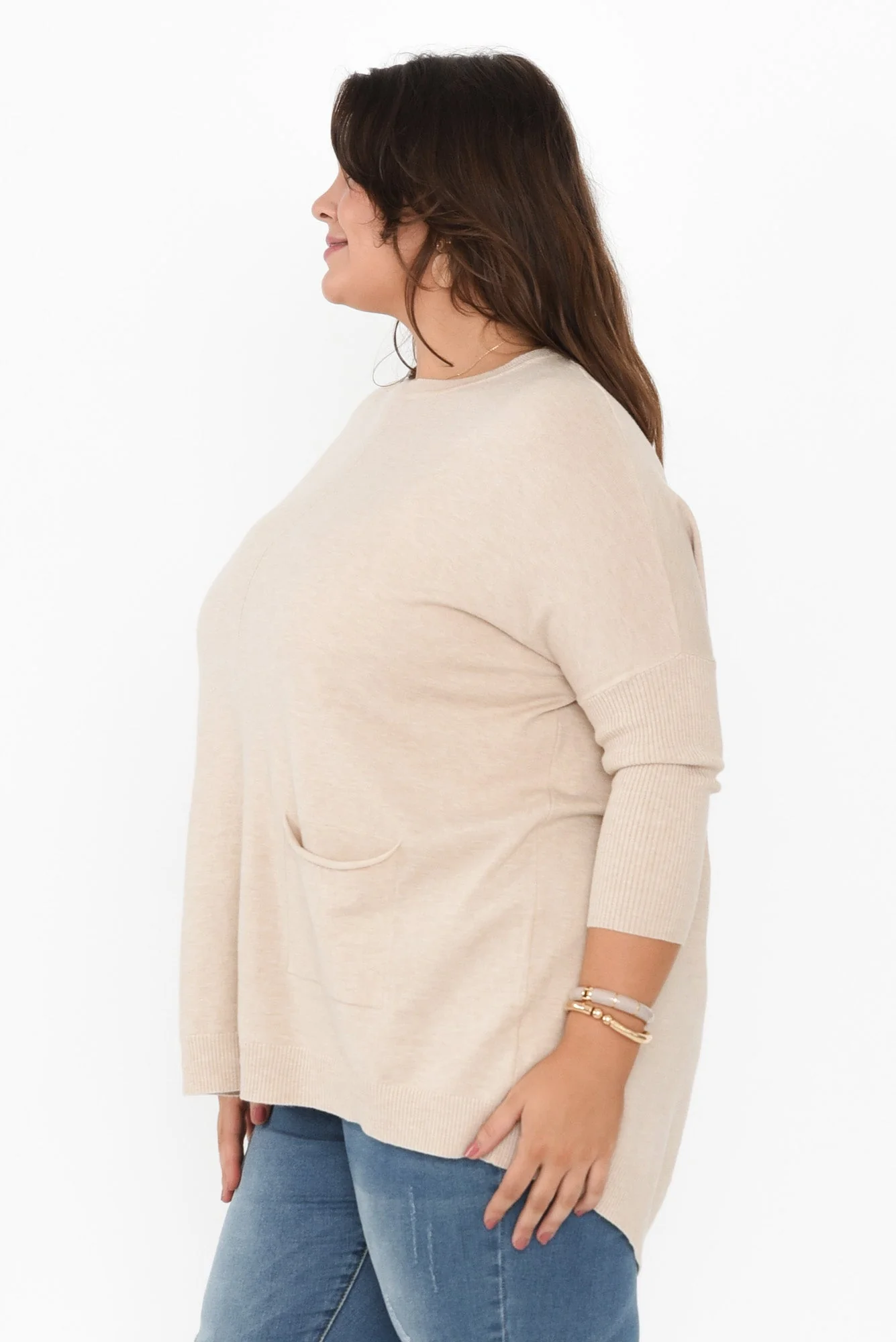 Helsinki Beige Knit Pocket Sweater - Image 14