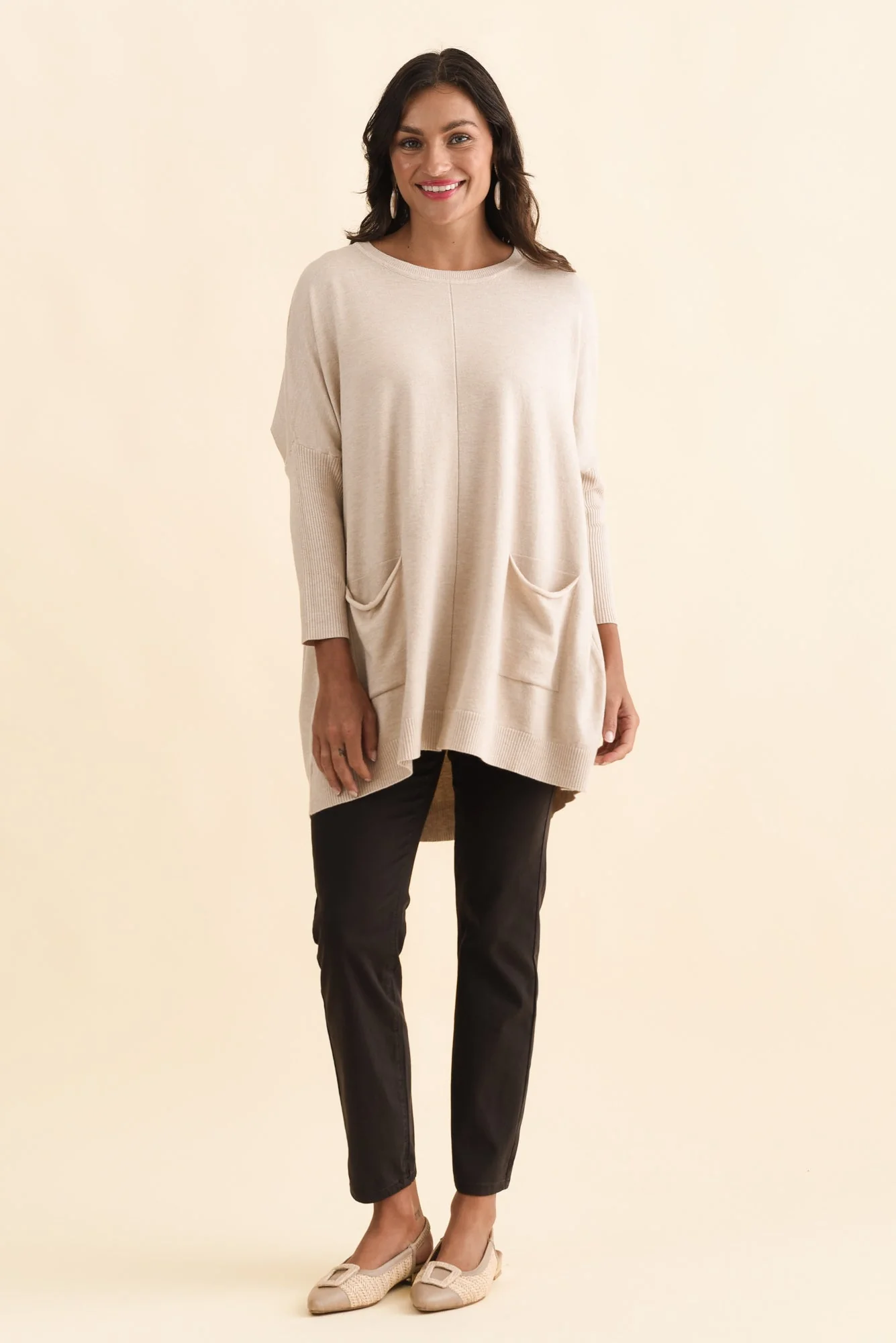 Helsinki Beige Knit Pocket Sweater - Image 3
