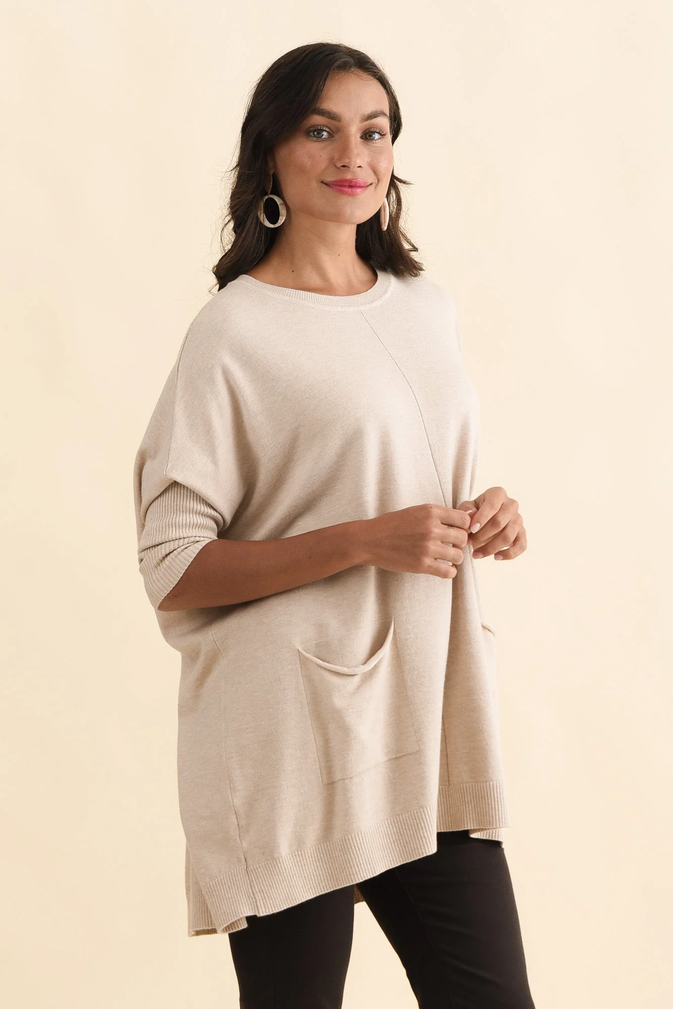 Helsinki Beige Knit Pocket Sweater - Image 4