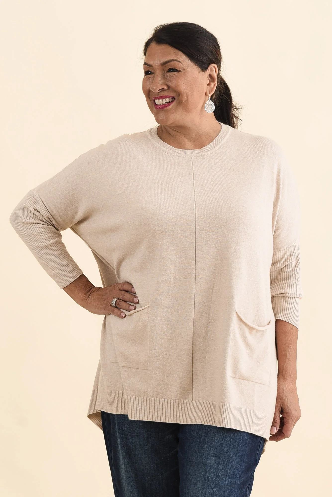 Helsinki Beige Knit Pocket Sweater - Image 8