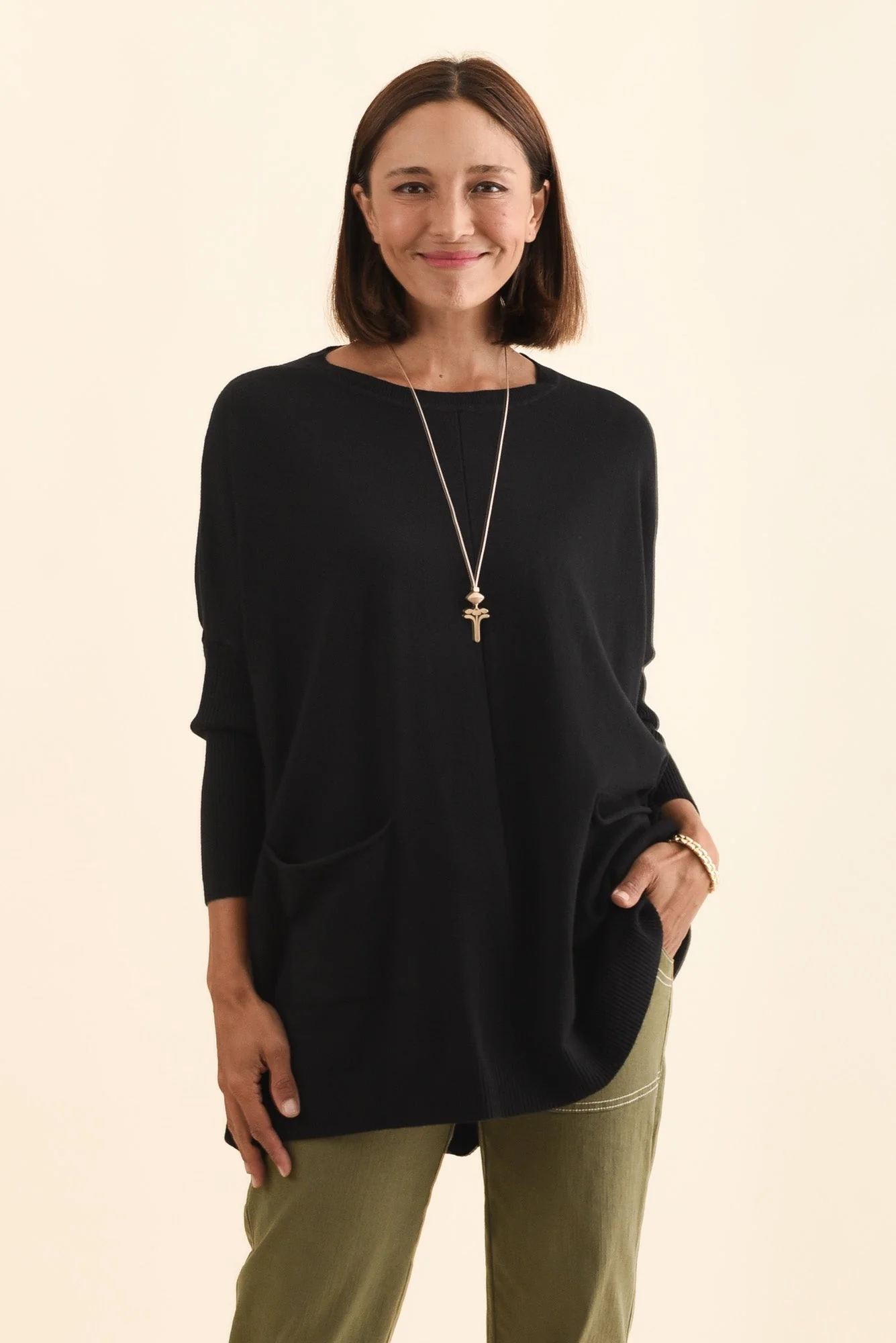 Helsinki Black Knit Pocket Sweater - Image 2