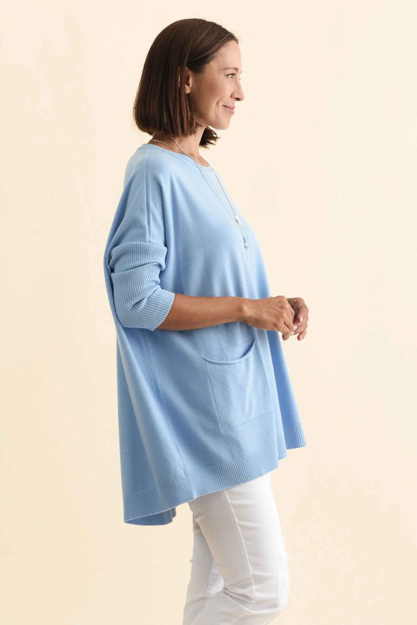 Helsinki Blue Knit Pocket Sweater - Image 3