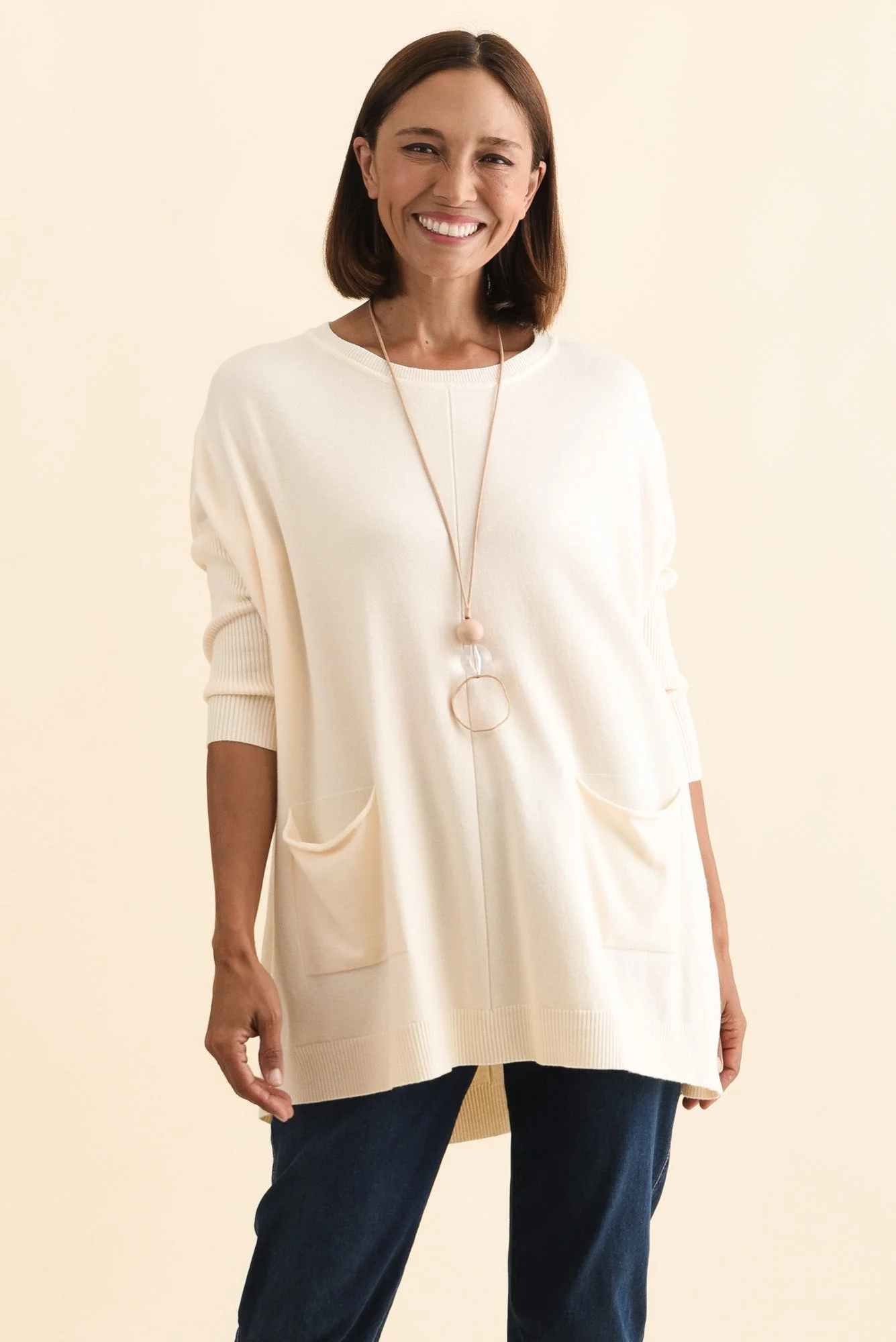 Helsinki Cream Knit Pocket Sweater - Image 2