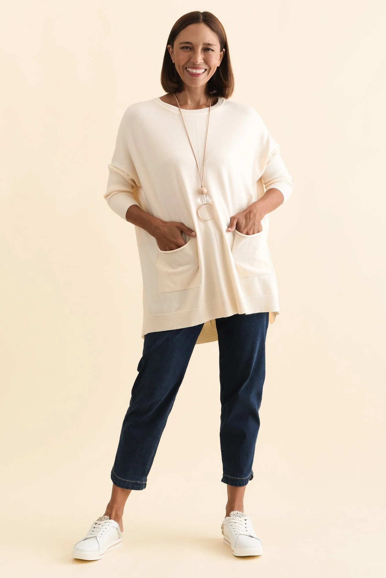 Helsinki Cream Knit Pocket Sweater - Image 3