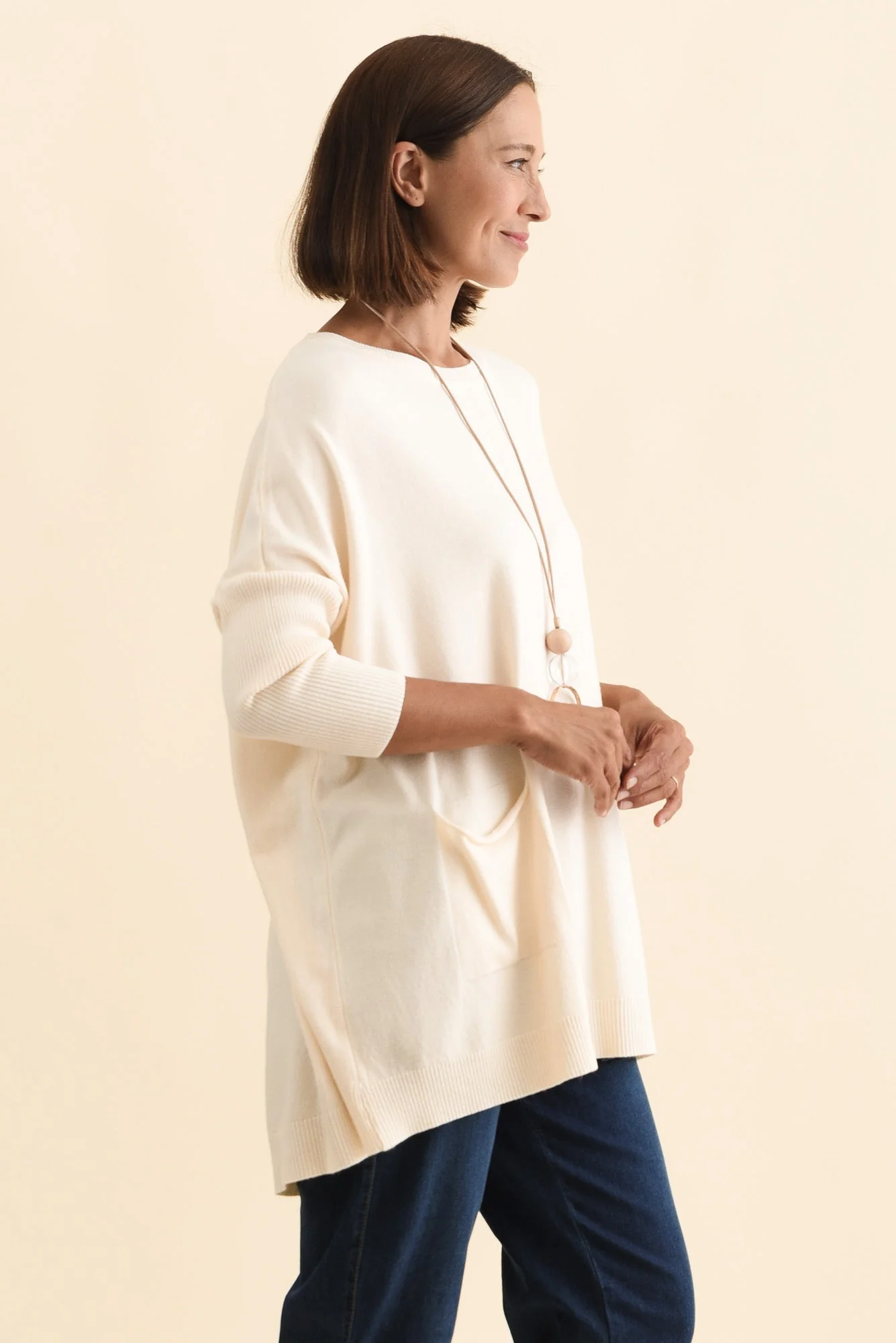 Helsinki Cream Knit Pocket Sweater - Image 4