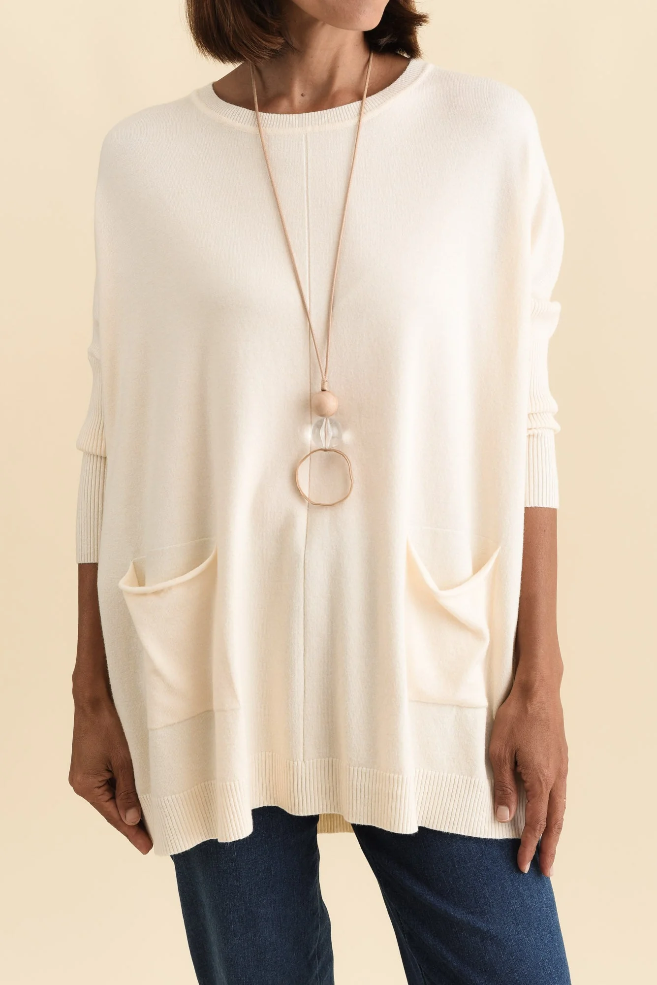 Helsinki Cream Knit Pocket Sweater - Image 6