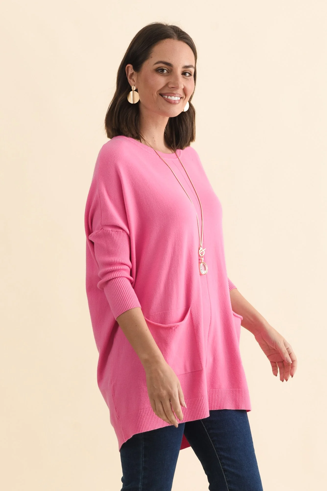 Helsinki Hot Pink Knit Pocket Jumper - Image 4
