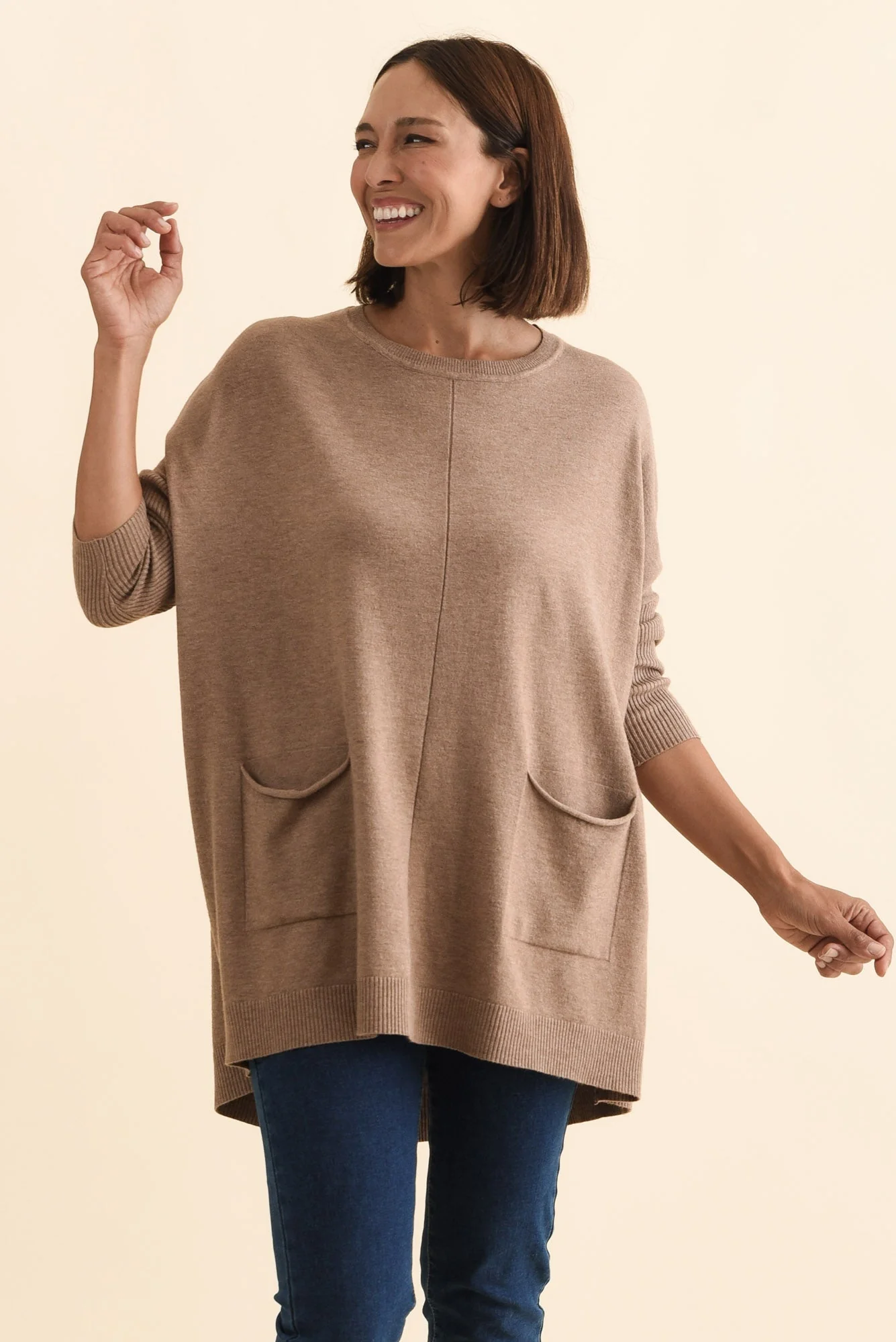 Helsinki Mocha Knit Pocket Sweater - Image 2