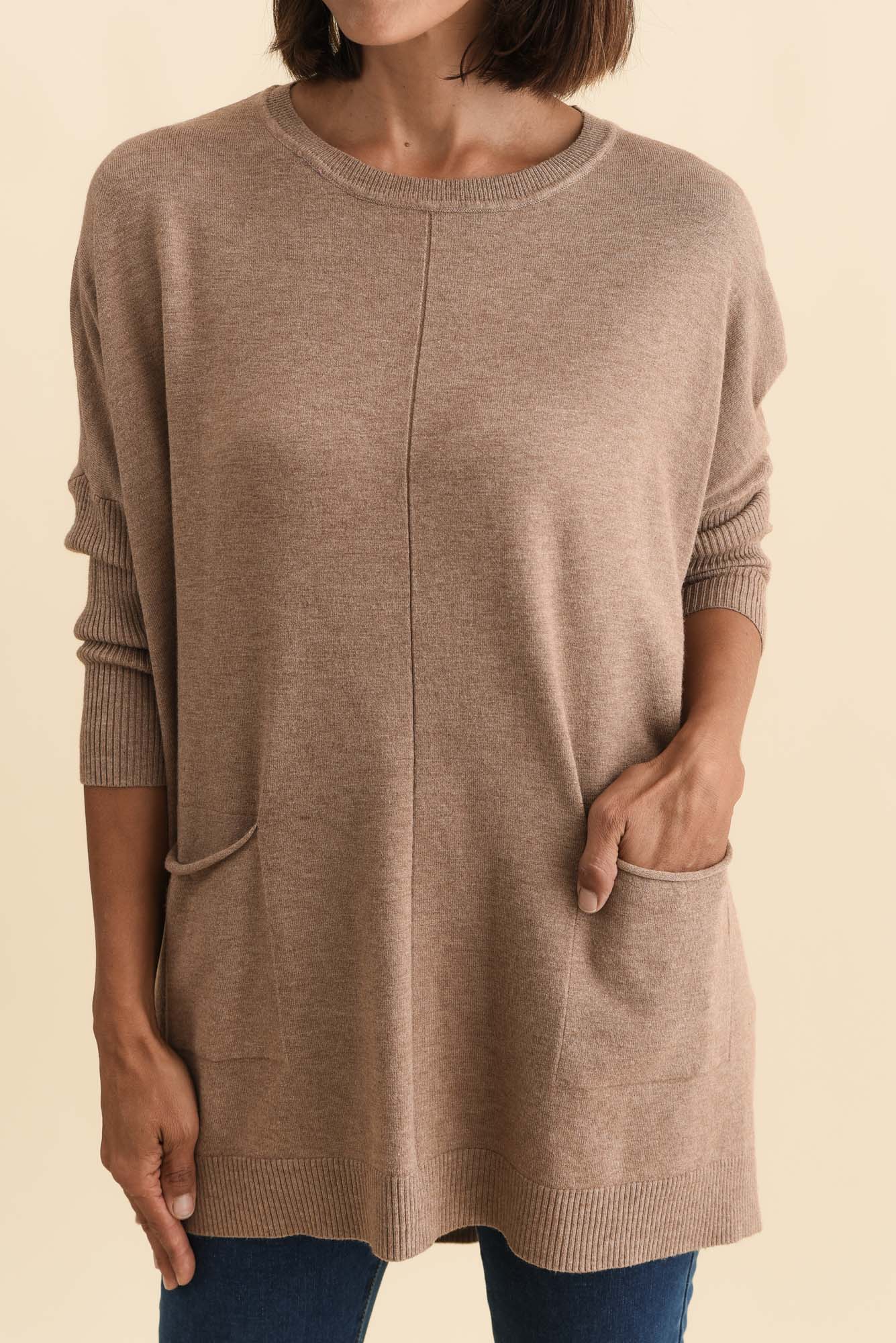 Helsinki Mocha Knit Pocket Sweater - Image 6