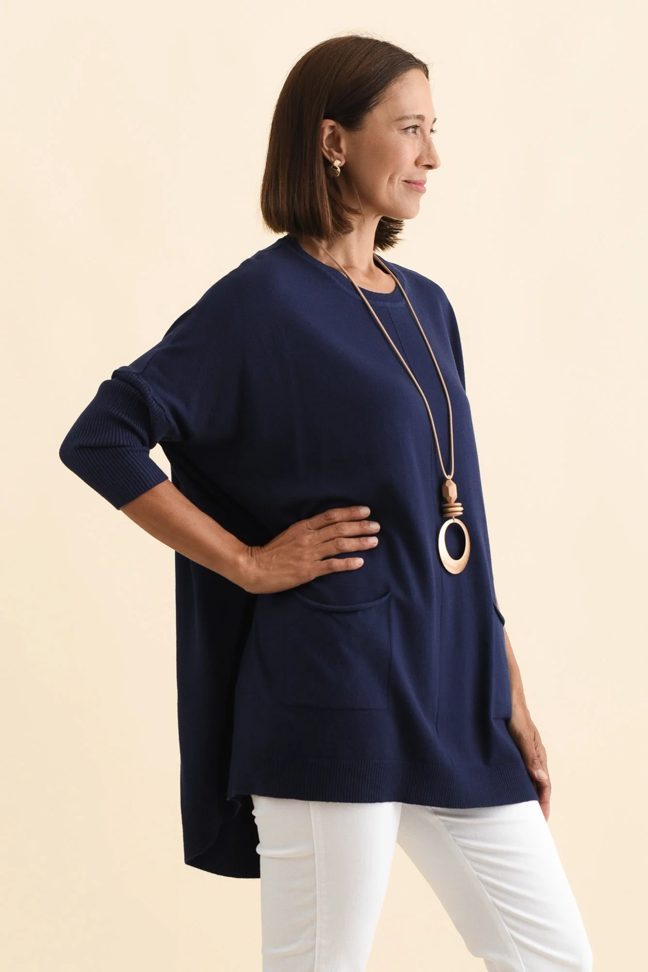 Helsinki Navy Knit Pocket Sweater - Image 4
