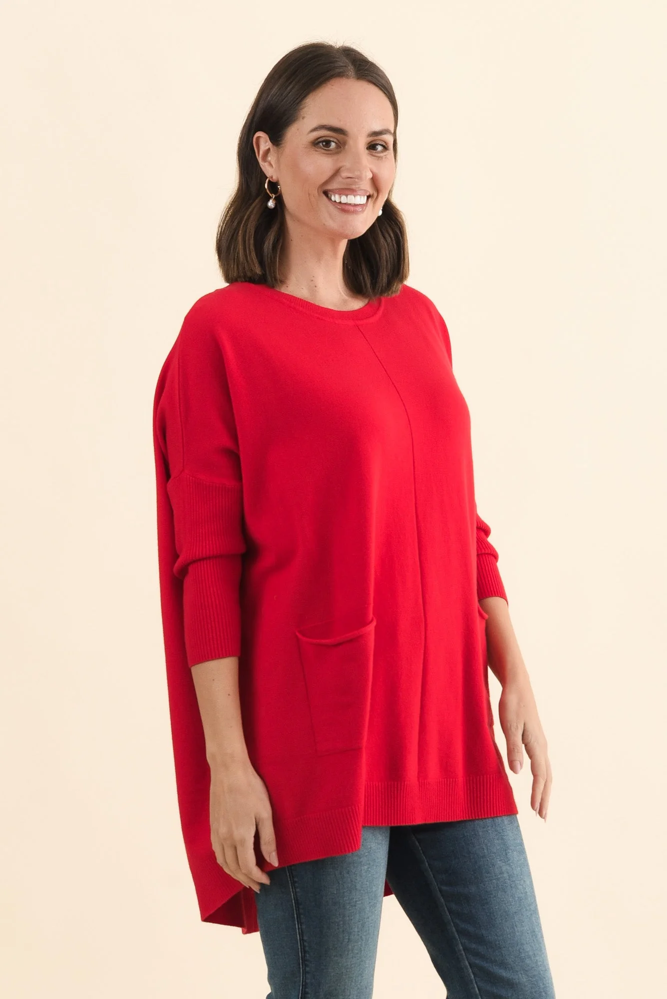Helsinki Red Knit Pocket Jumper - Image 3
