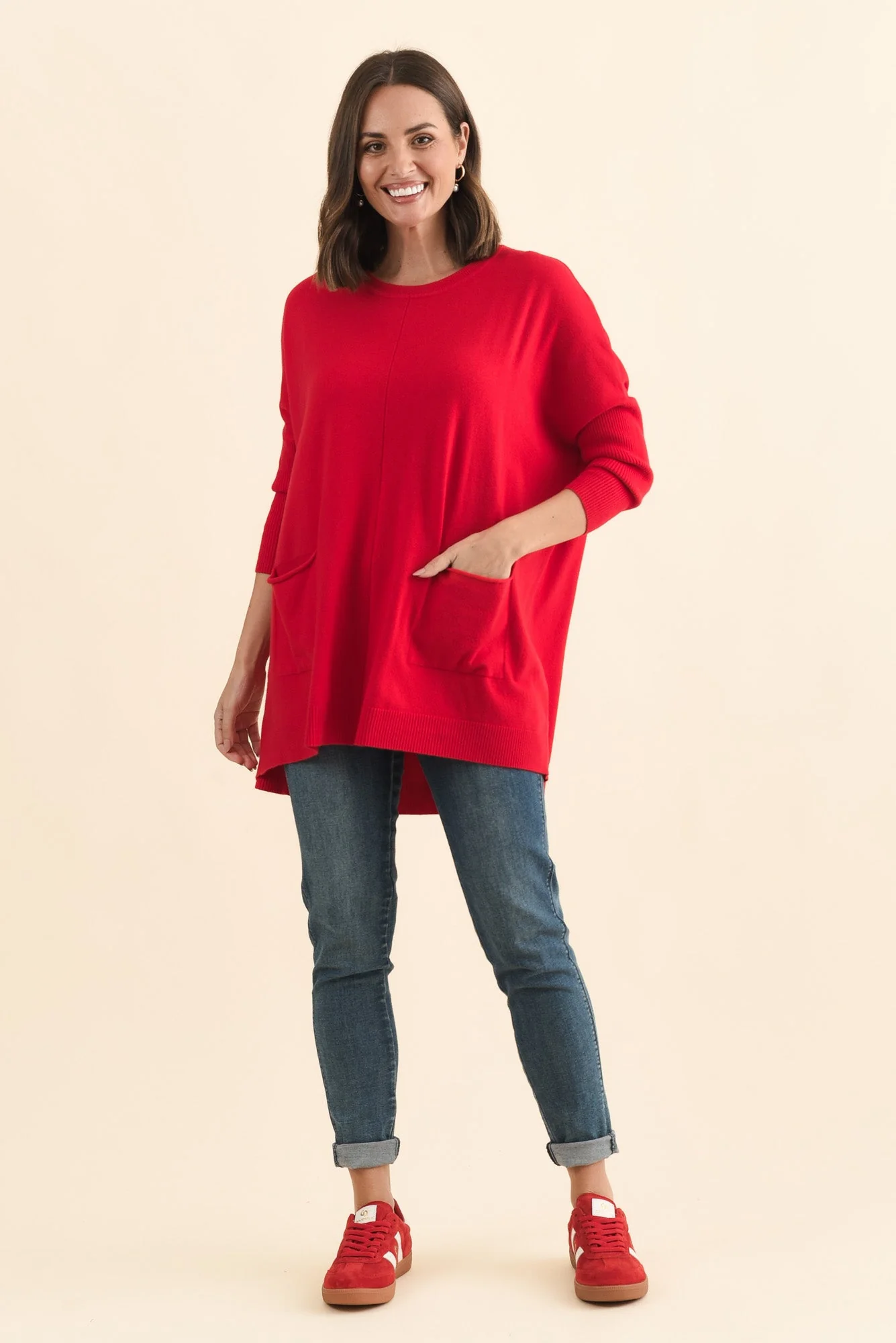 Helsinki Red Knit Pocket Jumper - Image 6