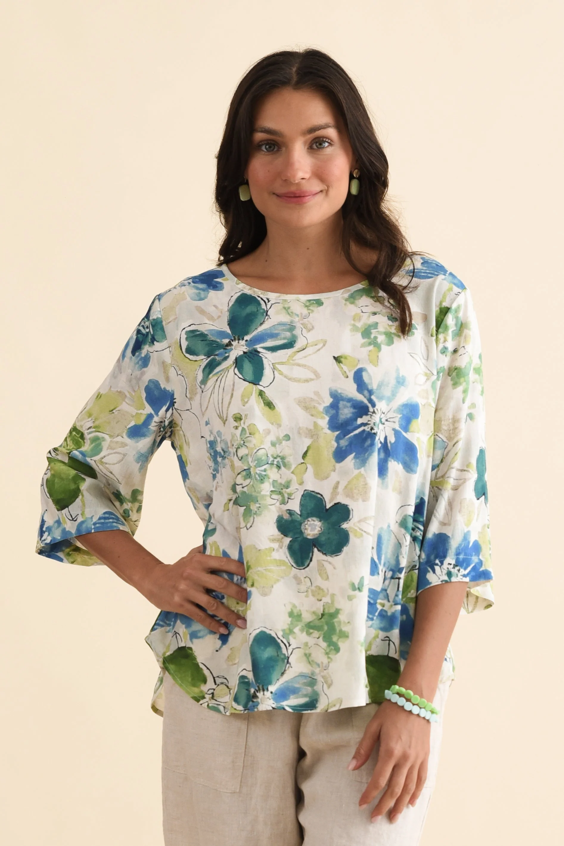 Hepburn Green Floral Linen Blend Top - Image 2
